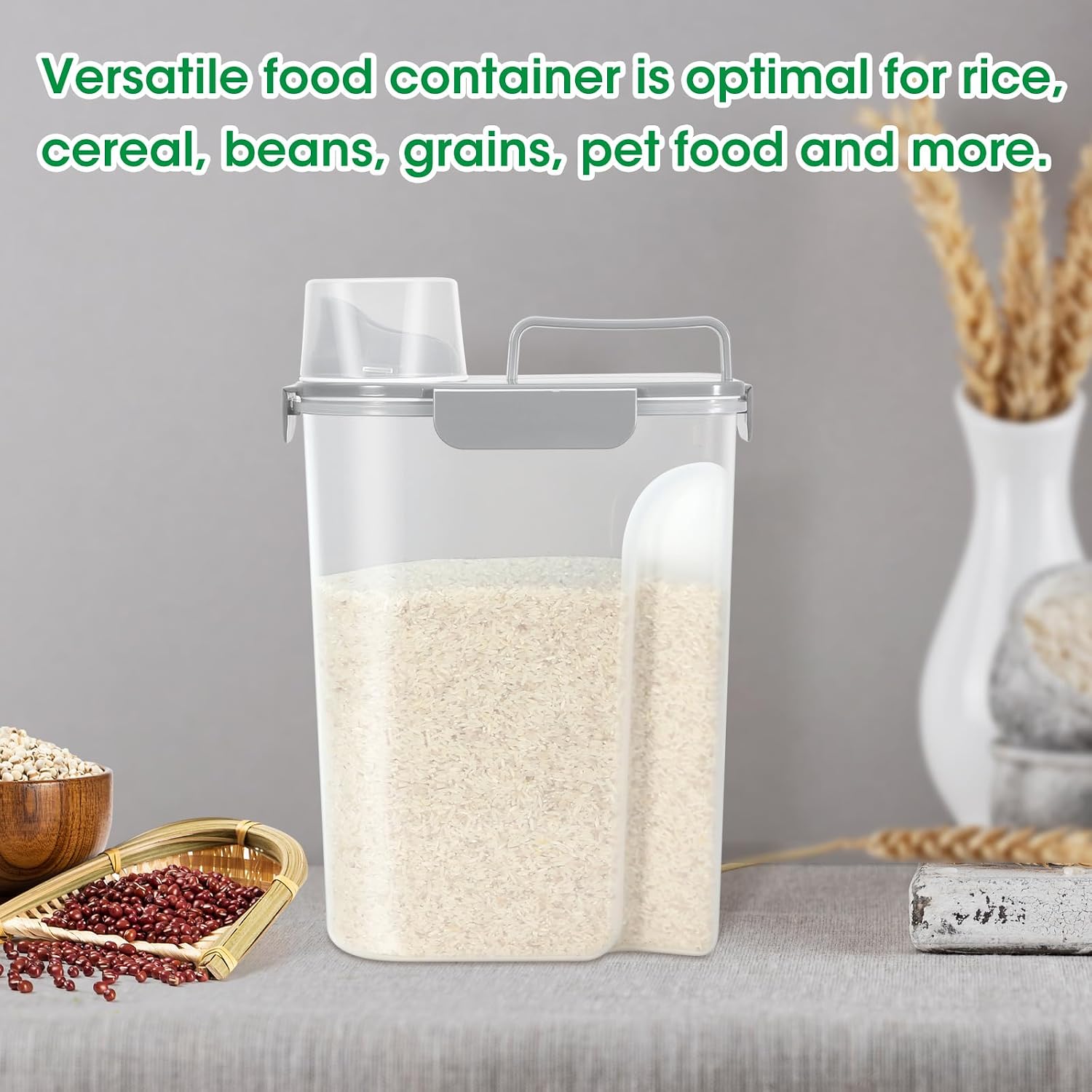 TBMax Rice Container 10 Lbs, Cereal Container Oatmeal Storage, Airtight Food Dispenser with Easy-pouring Spout & Handy Cup for Flour Grain Beans, Pet Dog Cat Bird Food Storage Container - Image 6