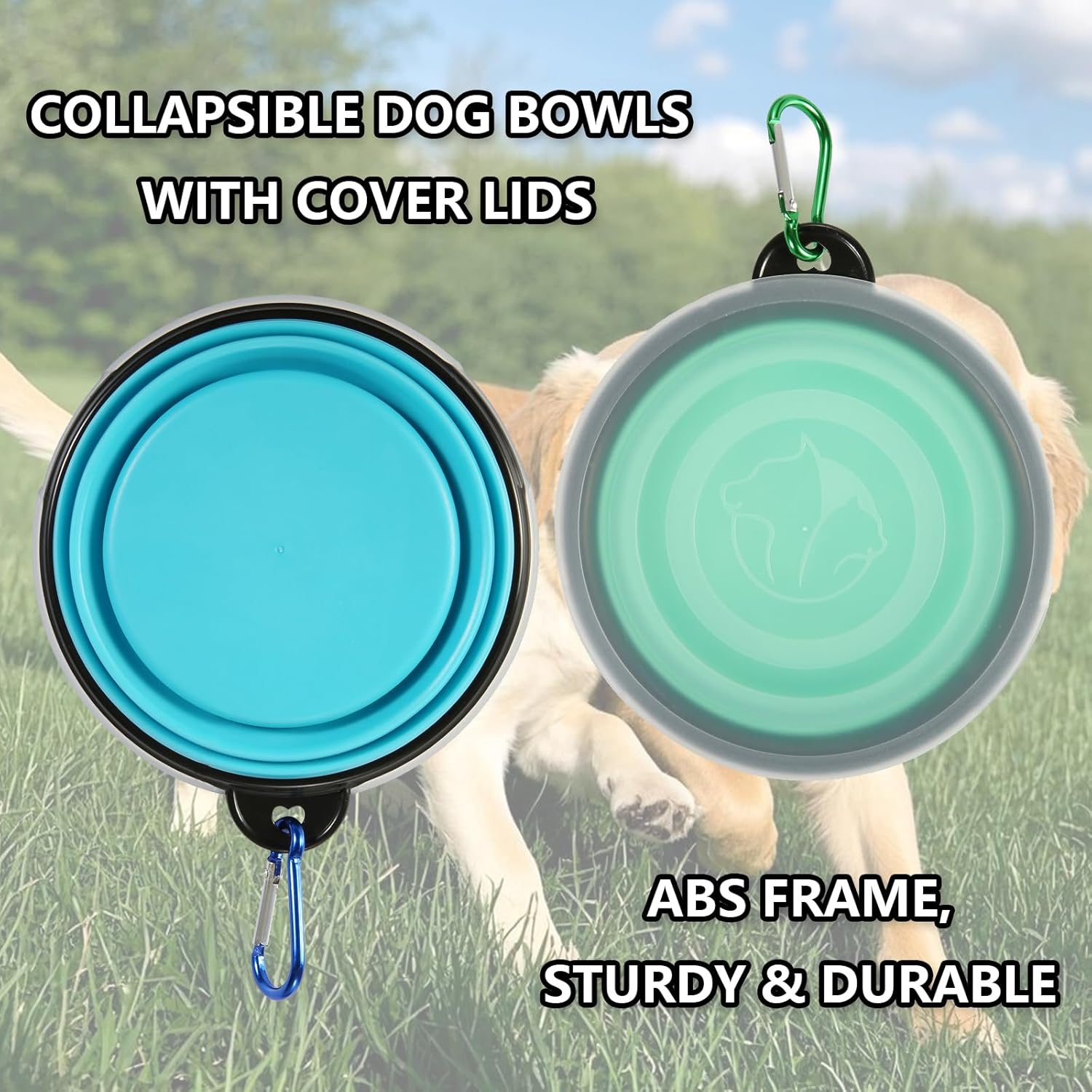 SLSON Collapsible Bowl with Cover Lids,2 Pack Dog Travel Bowls Portable Foldable Cat Water Dish Bowl for Pets Walking Parking Camping (Light Blue and Green, Small) - Image 5