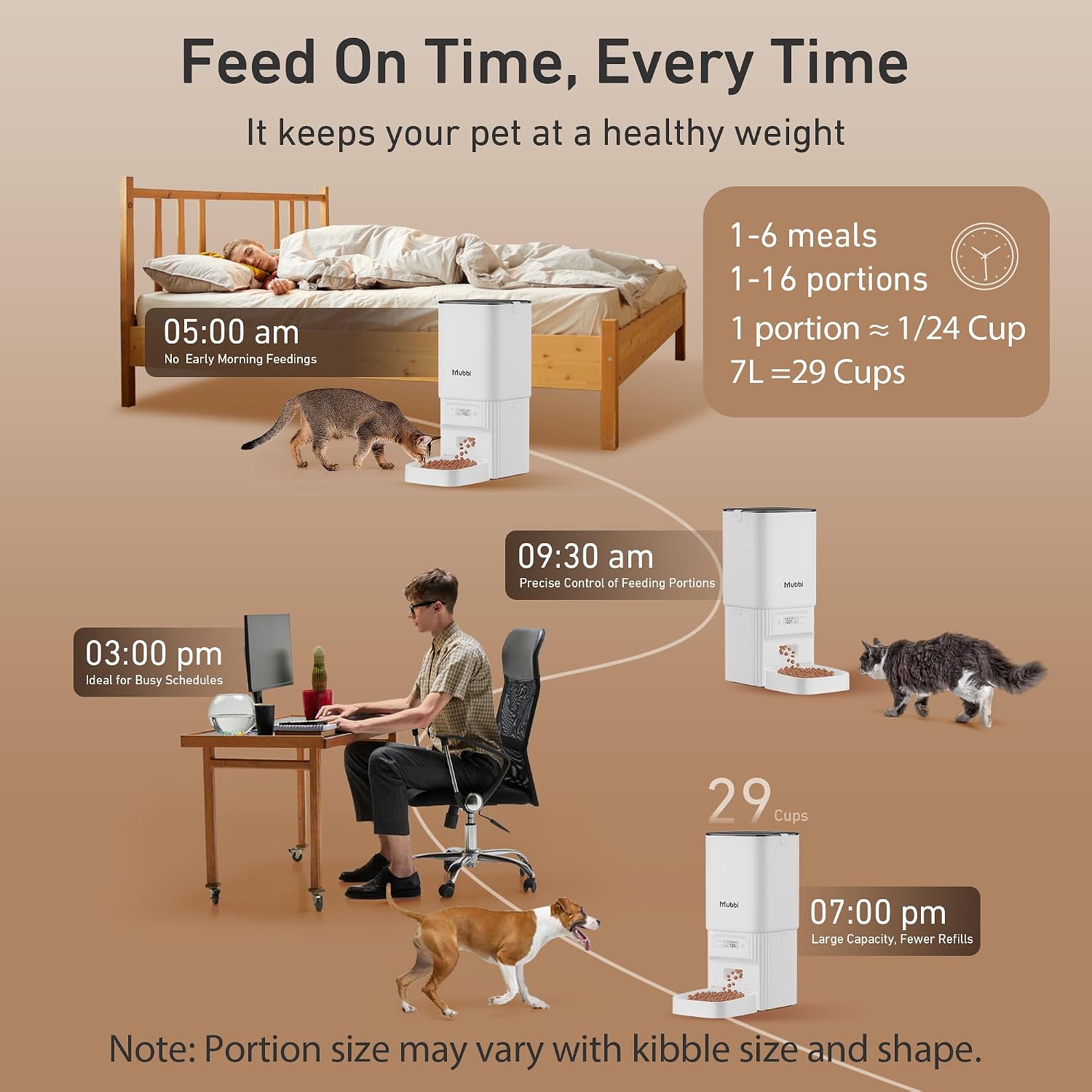 Automatic Cat Feeder - 7L/29 Cups Cat Food Dispenser with Desiccant Bag, 1–6 Meals, Ideal for 2–15mm Dry Food, Auto Pet Feeder with Dual Power Supply, Automatic Dog Feeder for Small Medium Breed - Image 3