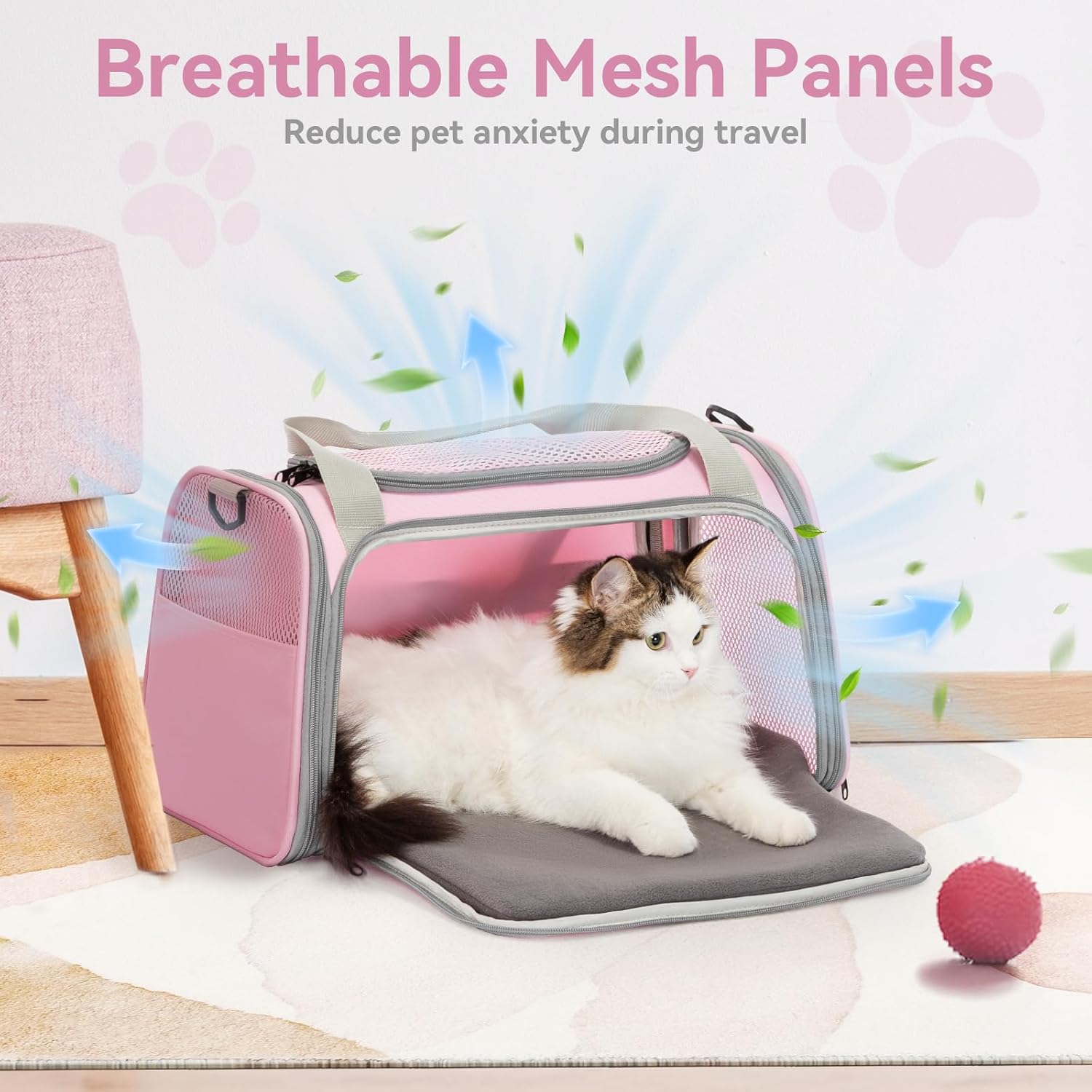 Airline Approved Cat Carrier 17.5×10.5×10.5 in, Escape-Proof Design with Locking Zippers & Safety Leash, Easy-Access 3-Way Entry, Washable Mat, Gift-Ready Holiday Choice for Cats up to 12 lb - Image 5