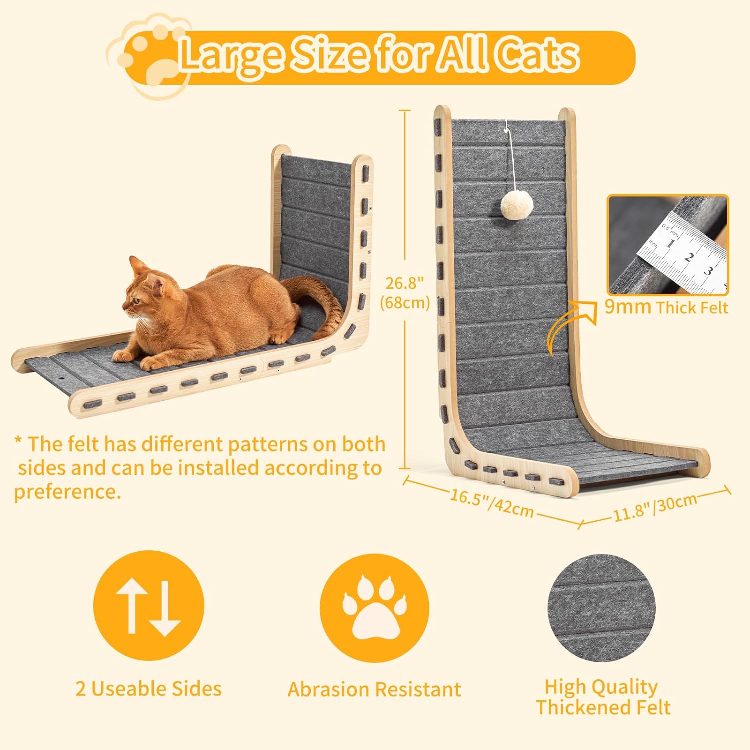 Cat Scratch Pad Felt Cat Scratcher for Indoor Cats Scratching Board Scratchers for Large Cat Scratch Furniture Protector with Ball Kitten Toys L Shape 26.8 Inch Grey - Image 3