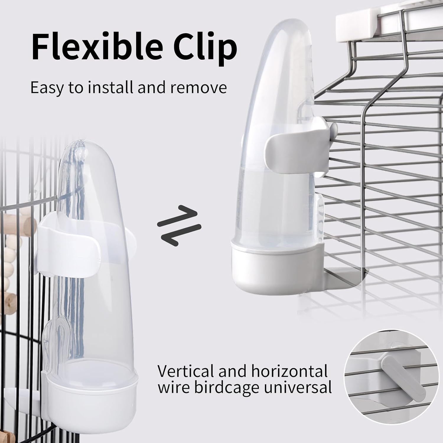 Bird Feeder Automatic Bird Water Dispenser Set for Cage No Mess Parakeet Cage Water Dispenser PP Material, 200ml/6.8fl oz (2PCS) - Image 5