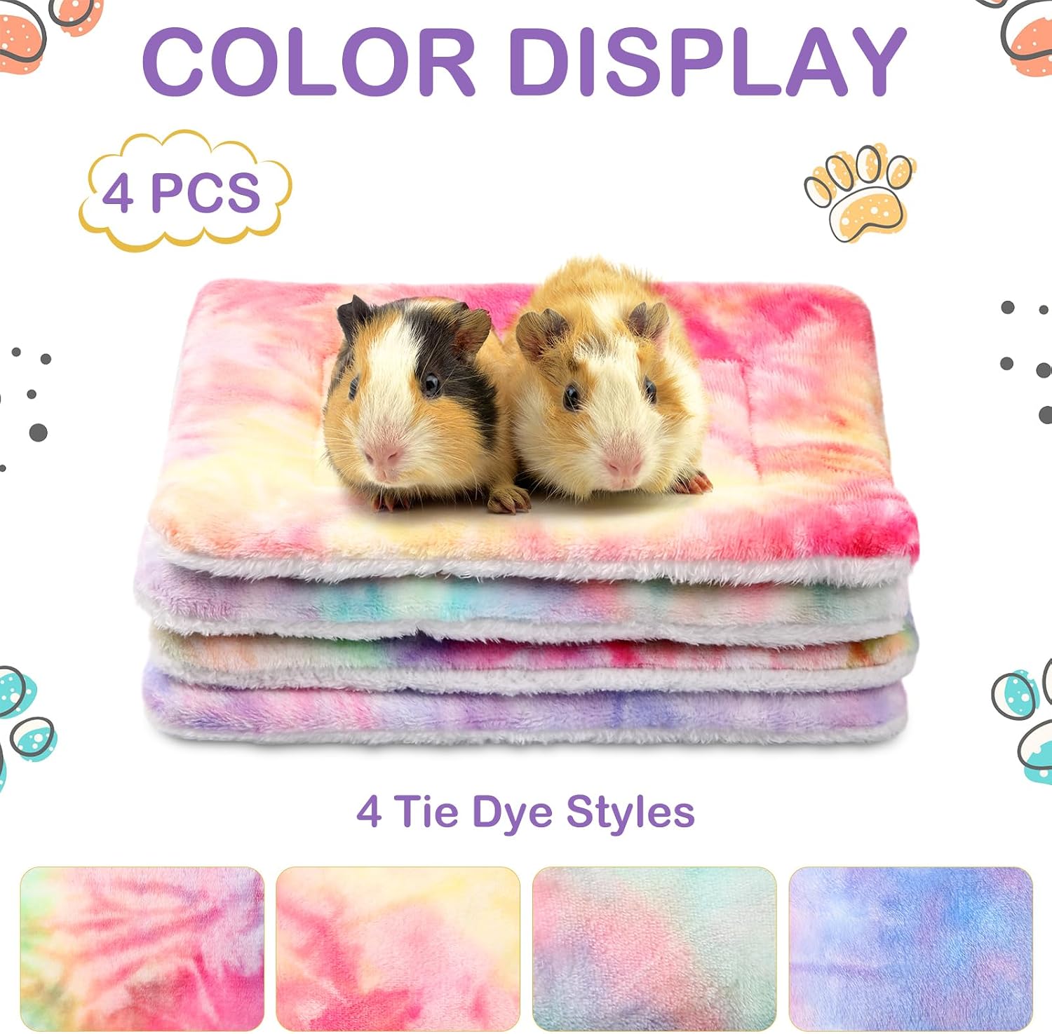 Haull 4 Pcs Waterproof Guinea Pig Bedding Soft Dog Cat Bed Crate Mat Small Animal Plush Cage Liners Rabbit Bunny Kennel Pad Reversible Cozy Pee Thickened Hamster Pad(Tie Dyed,13 x 10 Inch) - Image 4