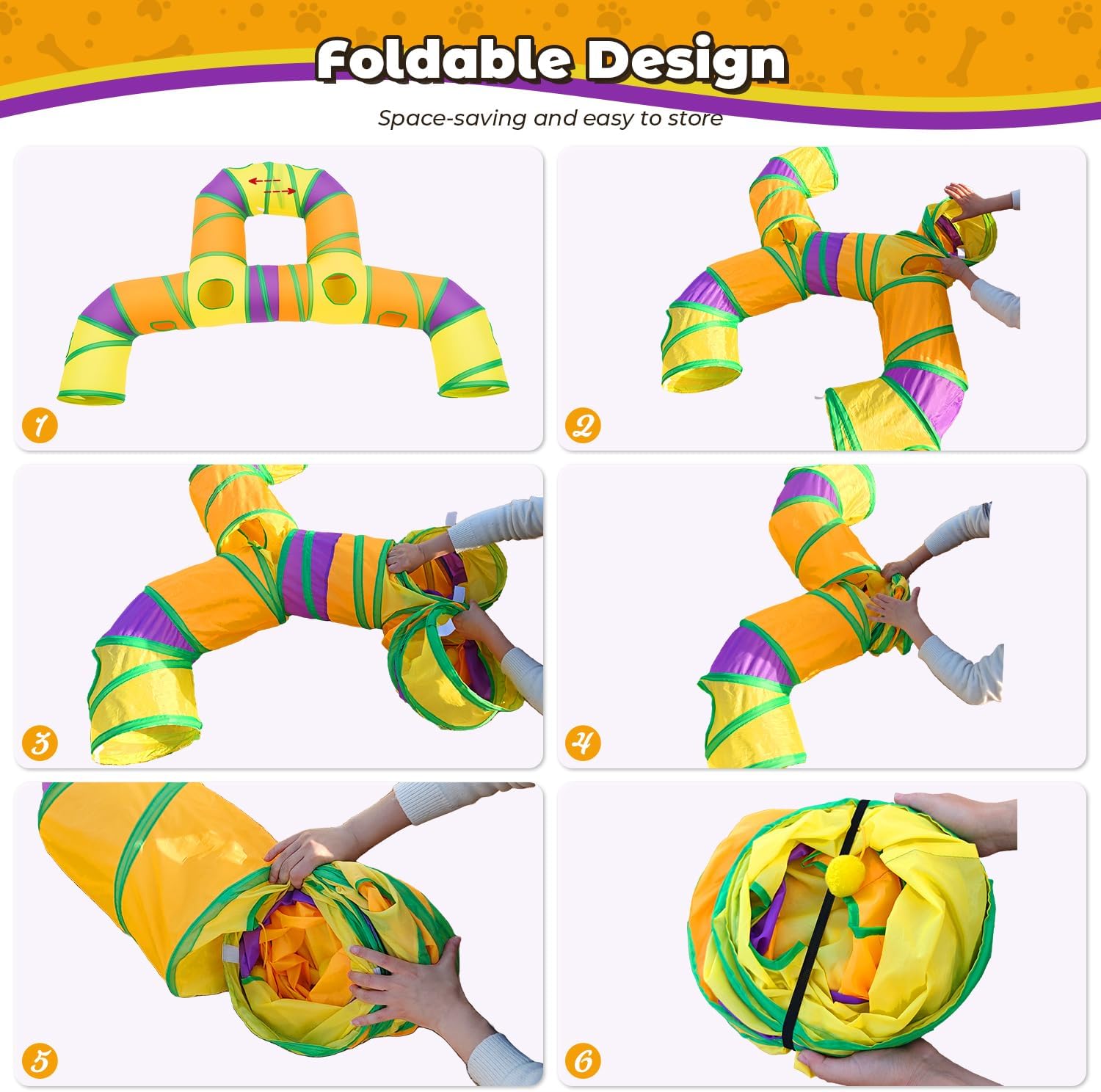 Cat Tunnel for Indoor Cats Large, Collapsible Cat Playhouse Pet Play Tunnel Tube Maze with Hanging Pom-Poms and Interactive Holes for Kitten, Kitty, Puppy, Rabbits, Ferret, Guinea Pig - Image 5
