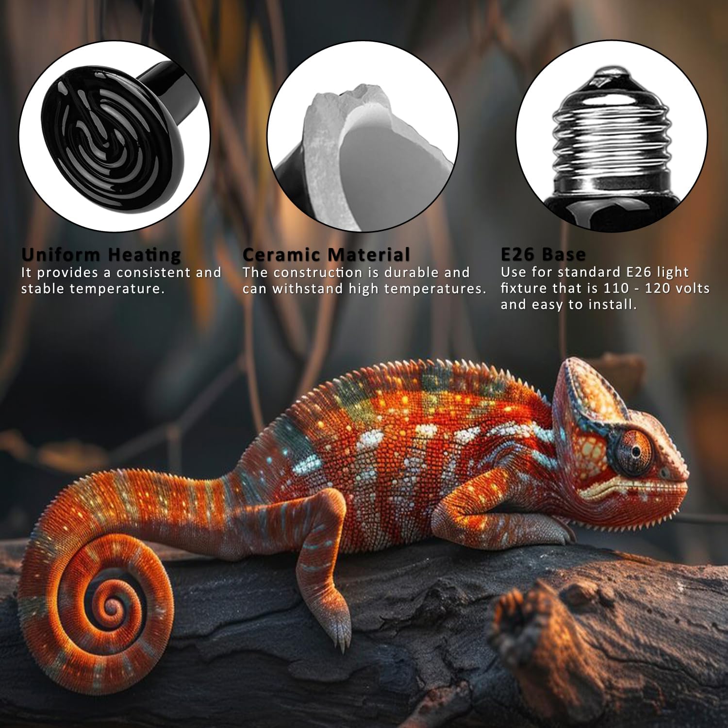 DOMICA 150W 2 Pack Reptile Heat Bulb, Beared Dragon Ceramic Heat Emitter, E26 No Light Night Use Heater Bulbs for Turtle, Lizard, Snake, Amphibians, Pet Brooder Coop Chicken (150W-Large Tank) - Image 5