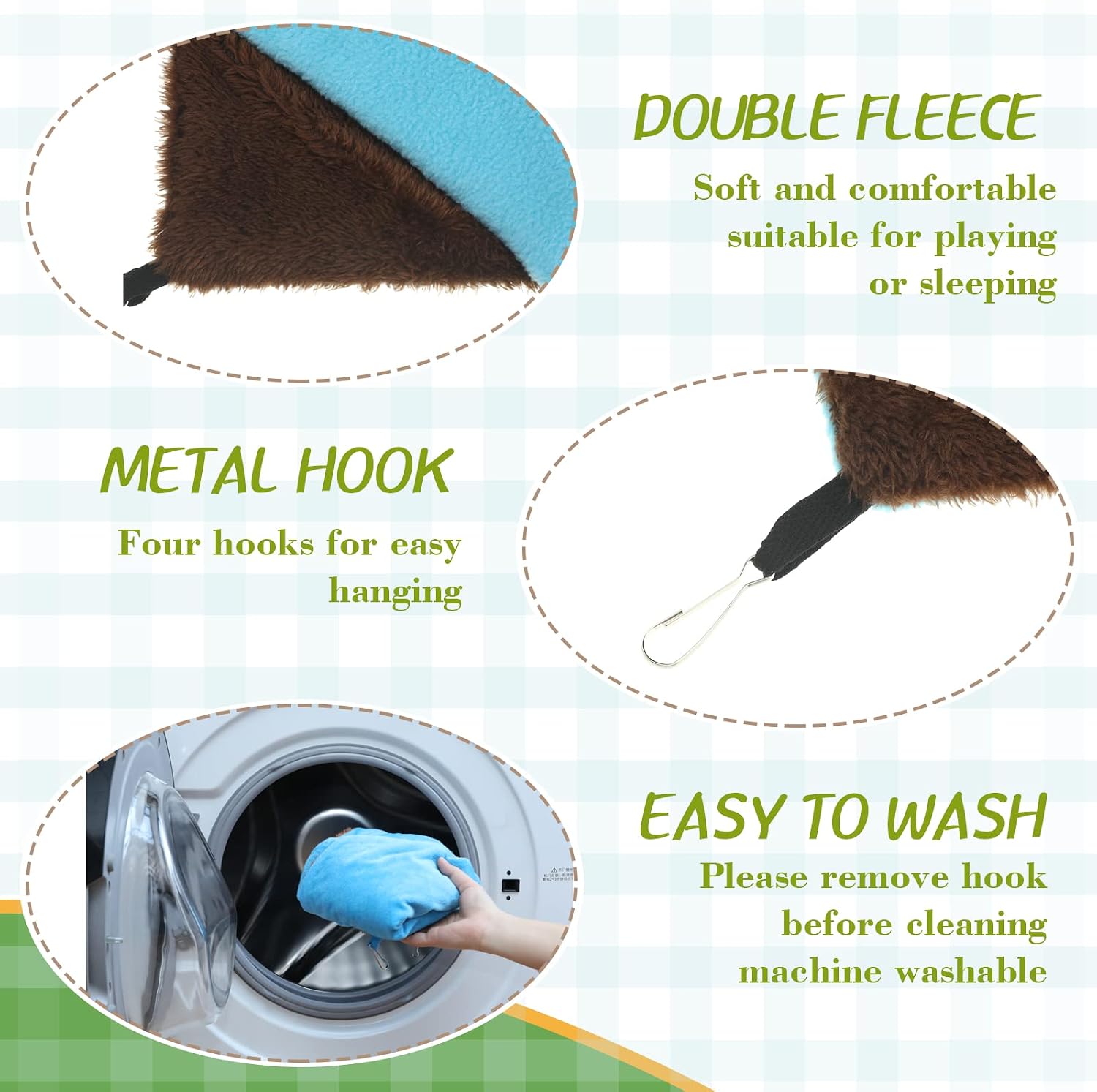 Nuogo 4 Pcs Rat Hammock for Cage Small Animal Hanging Ferret Hammocks for Rat Accessories Double Layer Ferret Bed for Guinea Pig Squirrel Chinchilla Playing and Sleeping(Classical) - Image 2