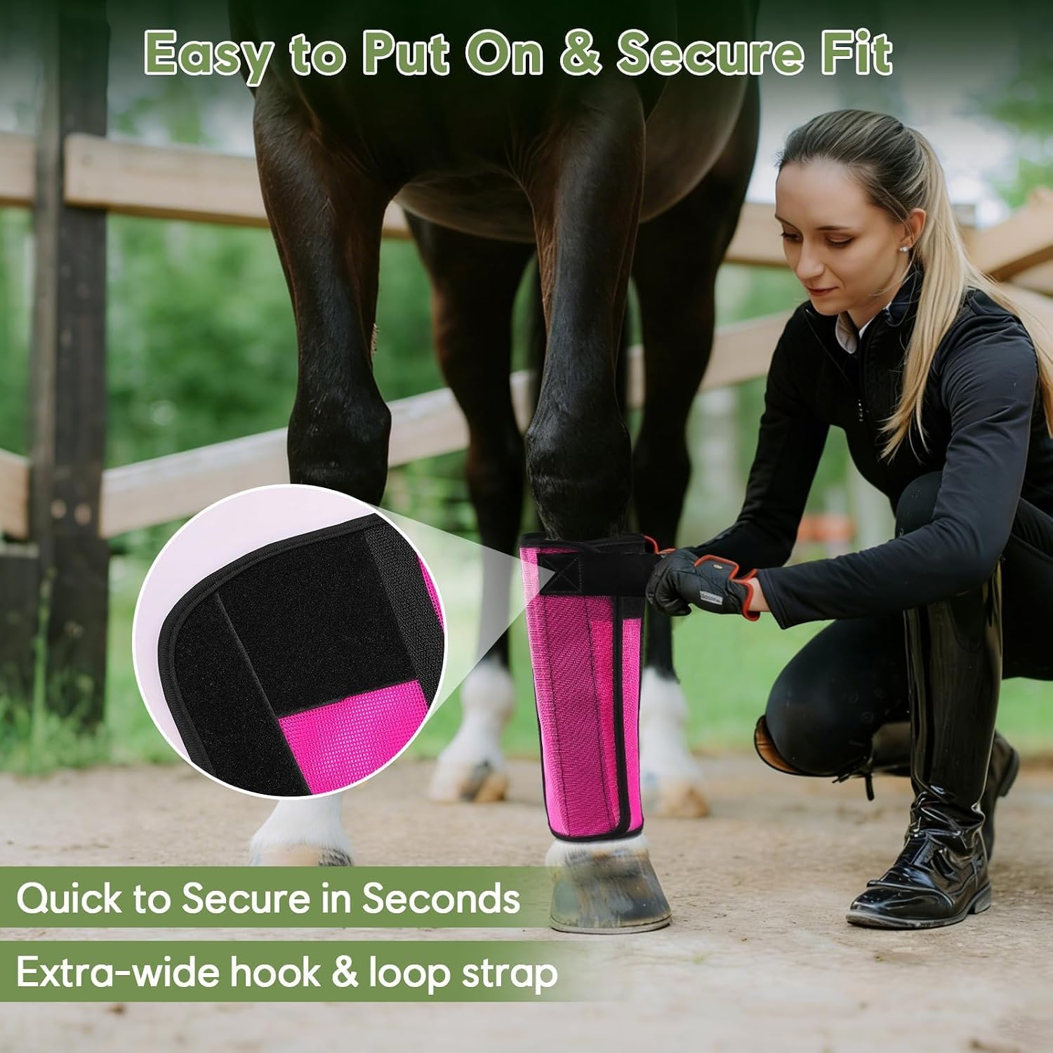 Fly Boots for Horses Set of 4, Horse Fly Boots with Reinforced Stitching, Extra-Wide Adjustable Hook & Loop Strap for Secure Fit, Breathable Mesh Fly Leg Wraps for Horse (4Pack, Pink) - Image 8