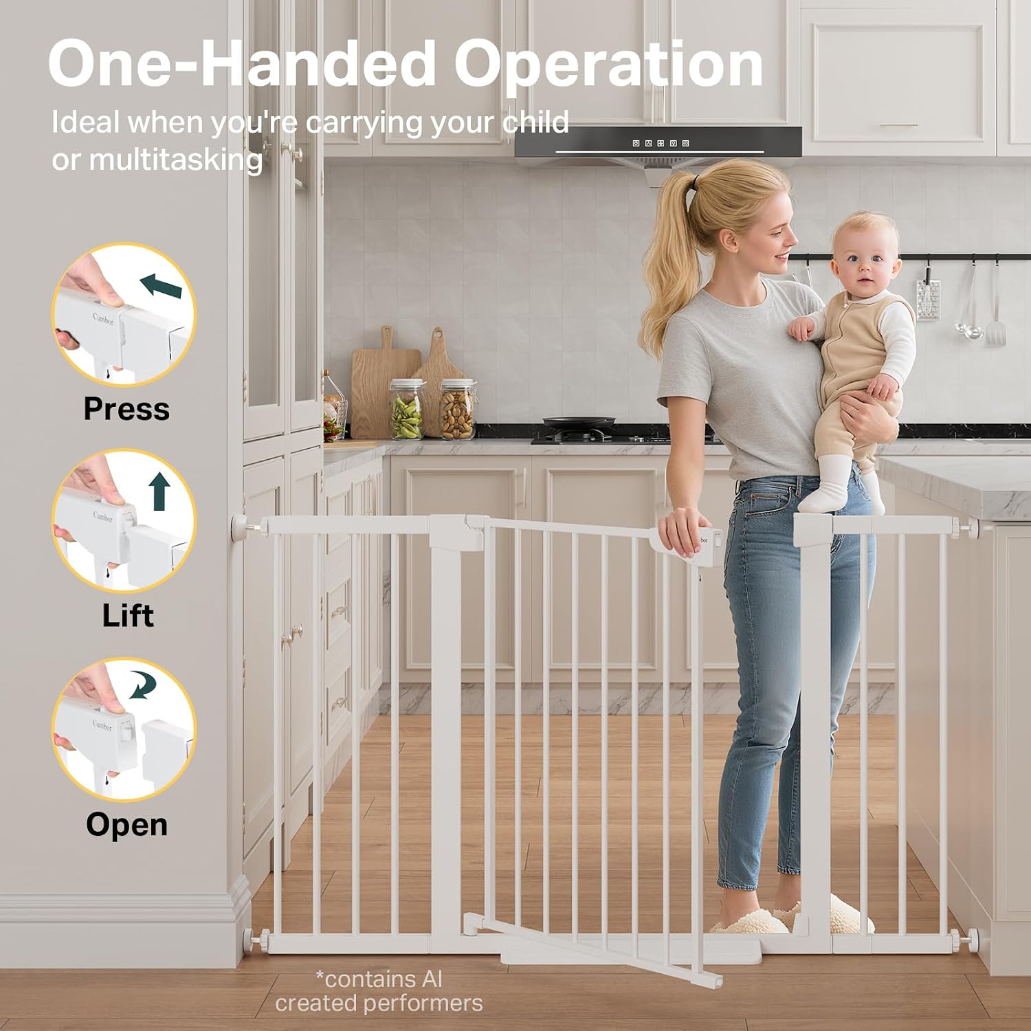 Cumbor 29.7–51.5" Extra Wide Baby Gate for Stairs, Pressure-Mounted Dog Gates for Doorways & Hallways, Auto-Close Walk-Through, No-Trip Design, Child Proof Safety, Dog/Pet Gate for Indoor Use, White - Image 8