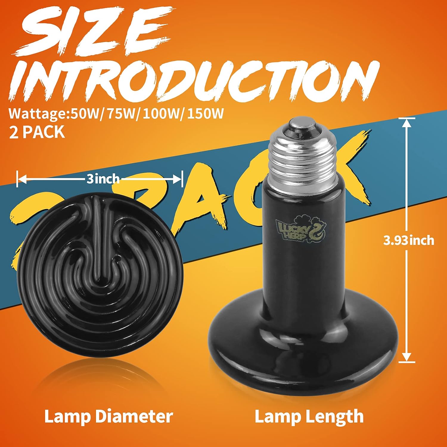 LUCKY HERP 150W Ceramic Heat Emitter, Reptile Heat Bulbs, Ceramic Heat Lamp for Reptiles, Amphibian, Chicken, Dog, Cat (2-Pack) - Image 2