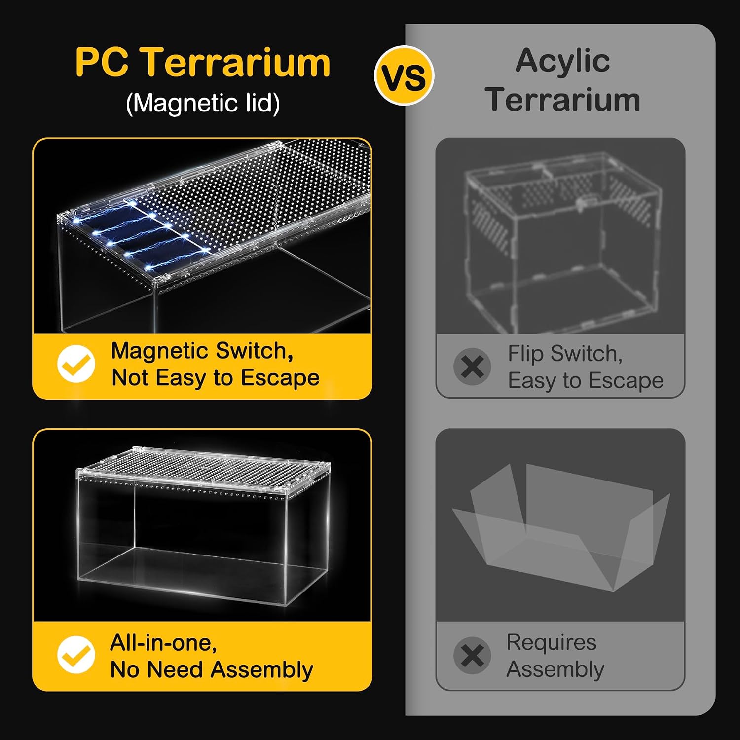 Reptile PC Tank,Escape Proof Magnetic Lid Tarantula Enclosure Large | Easy Clean Seamless Base Hermit Crab Habitat,Stackable Isopod Terrarium,Cross Ventilation Spider Starter Cage,Frog Container - Image 4