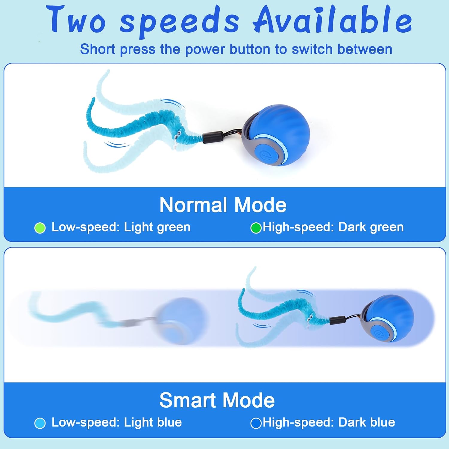 BABORUI Interactive Cat Toy Ball - Automatic Interactive Cat Toys for Indoor Cats with 3 Tails, 2 Speeds Rechargeable Cat Enrichment Toys for Small/Medium/Large Cats to Keep Them Busy(Blue) - Image 4