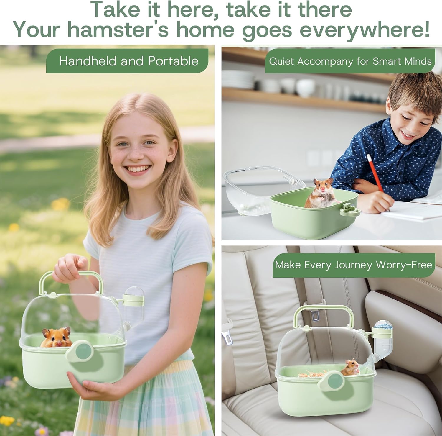 Portable Hamster Carrier for Travel - Acrylic Small Animal Cage with Ventilation Holes,Escape-Proof Hamster Travel Cage for Outdoor Picnics, Vet Visits (Mint Green) - Image 4