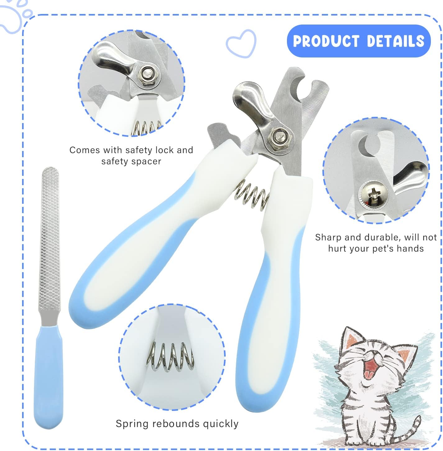 Pet Grooming Kit with Slicker Brush Bath Massage Glove Brush Pet Shedding Comb Nail Clipper Trimmer 6 Piece Set for Rabbit Kitten Guinea Pig Cat Chinchilla Ferret Small Animals - Image 6