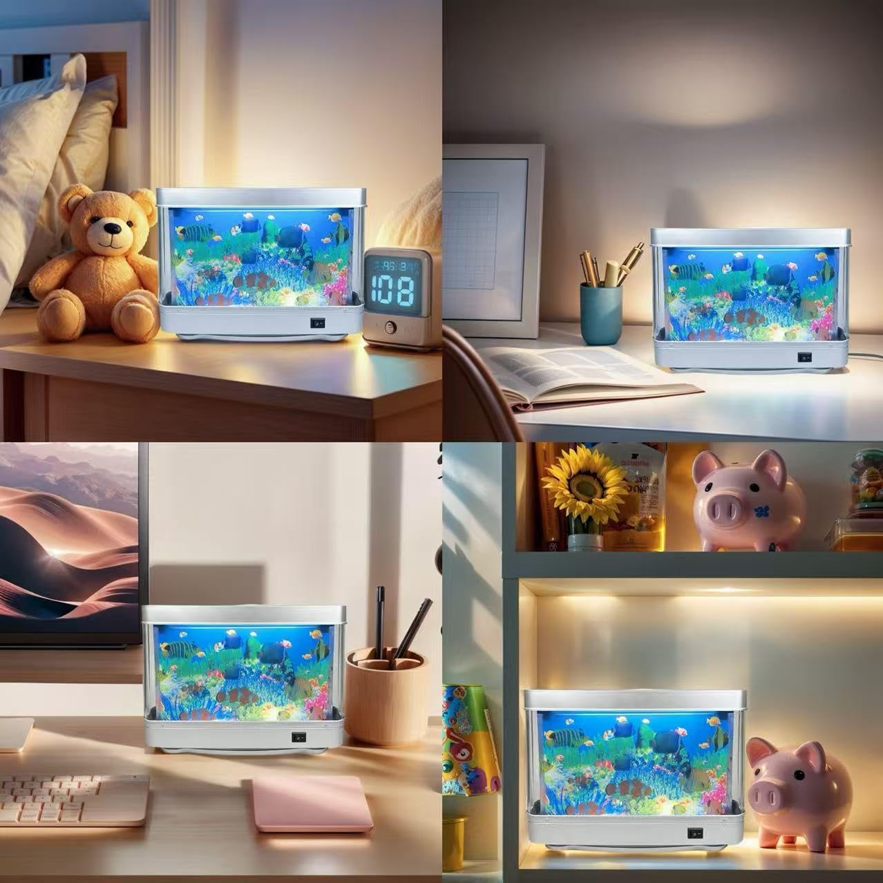 Fake Fish Tank Lamp - Moving Aquarium Night Light with Virtual Ocean Effect, 80s Retro Design for Adult Relaxation, Frutiger Aero Artificial Aquarium Decorative Lamp (US Plug) - Image 7