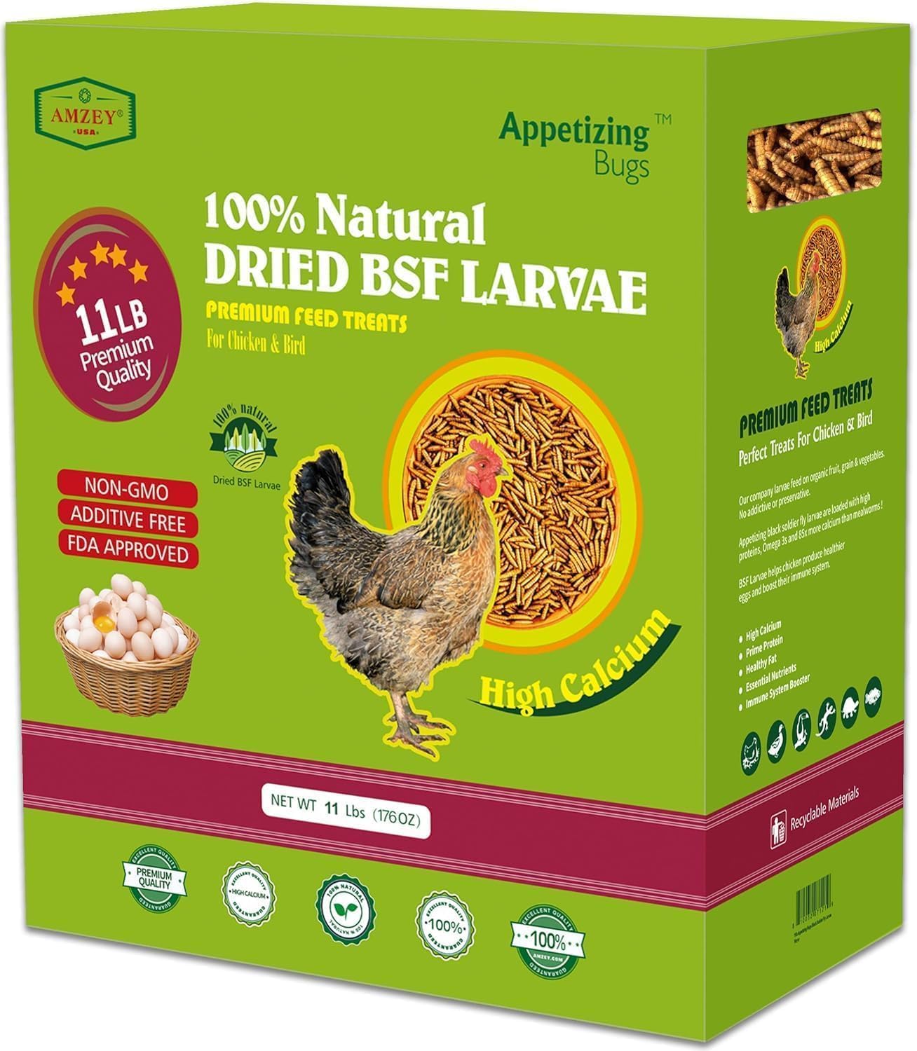 Amzey 11 LBS Dried Black Soldier Fly Larva - All Natural BSF Larvae - 85X More Calcium Than Mealworms - High Calcium Treats for Chickens, Birds, Reptiles, Hedgehog, Geckos, Turtles - Image 8