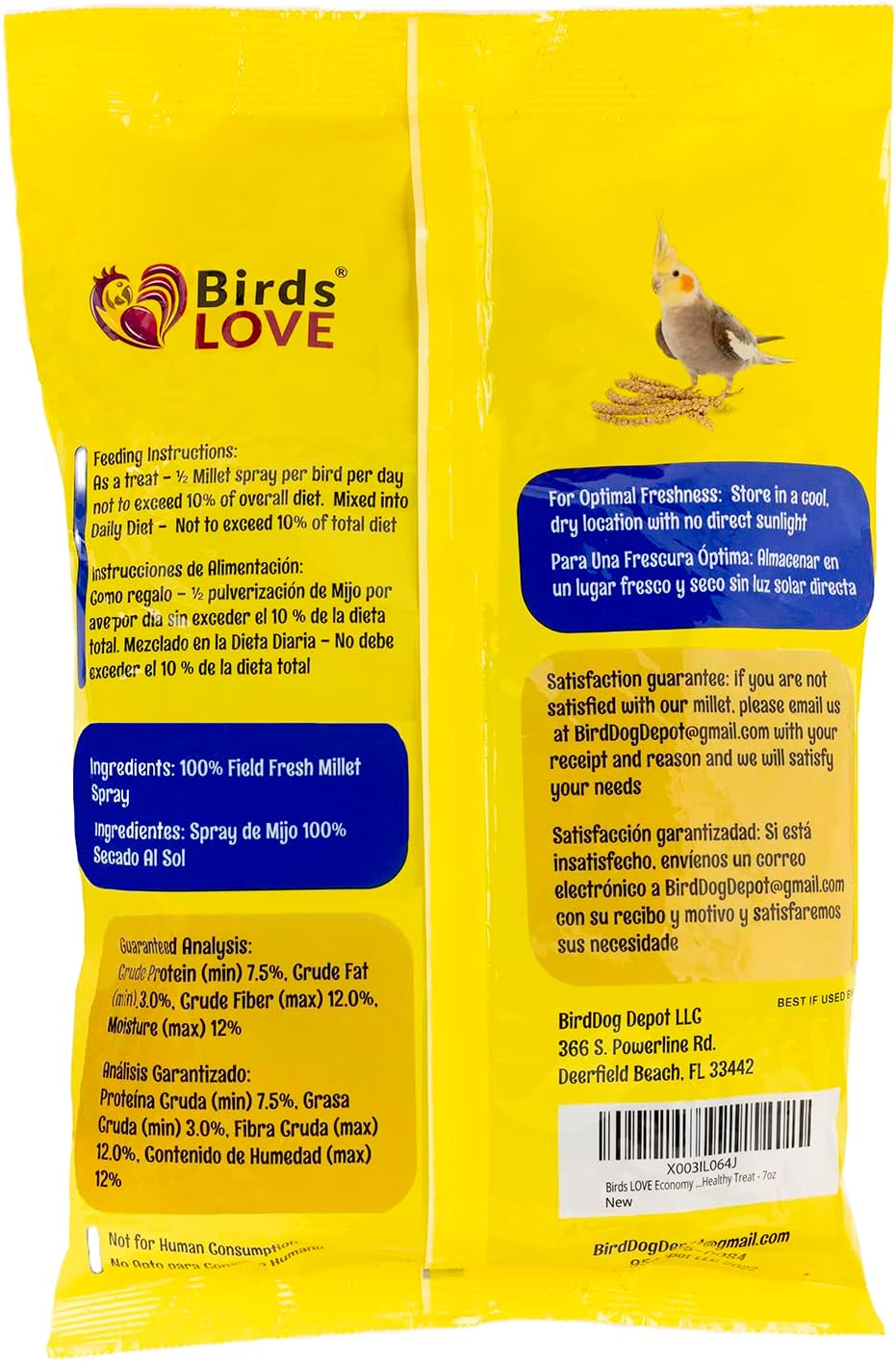 Birds LOVE® Economy Spray Millet for Birds, 7 oz, GMO-Free Natural Millet Spray Treat, Stem-Reduced Edible Tops, Grown in USA, for Parakeets, Cockatiels, Lovebirds, Finches, Canaries -Pack of 2 - Image 2