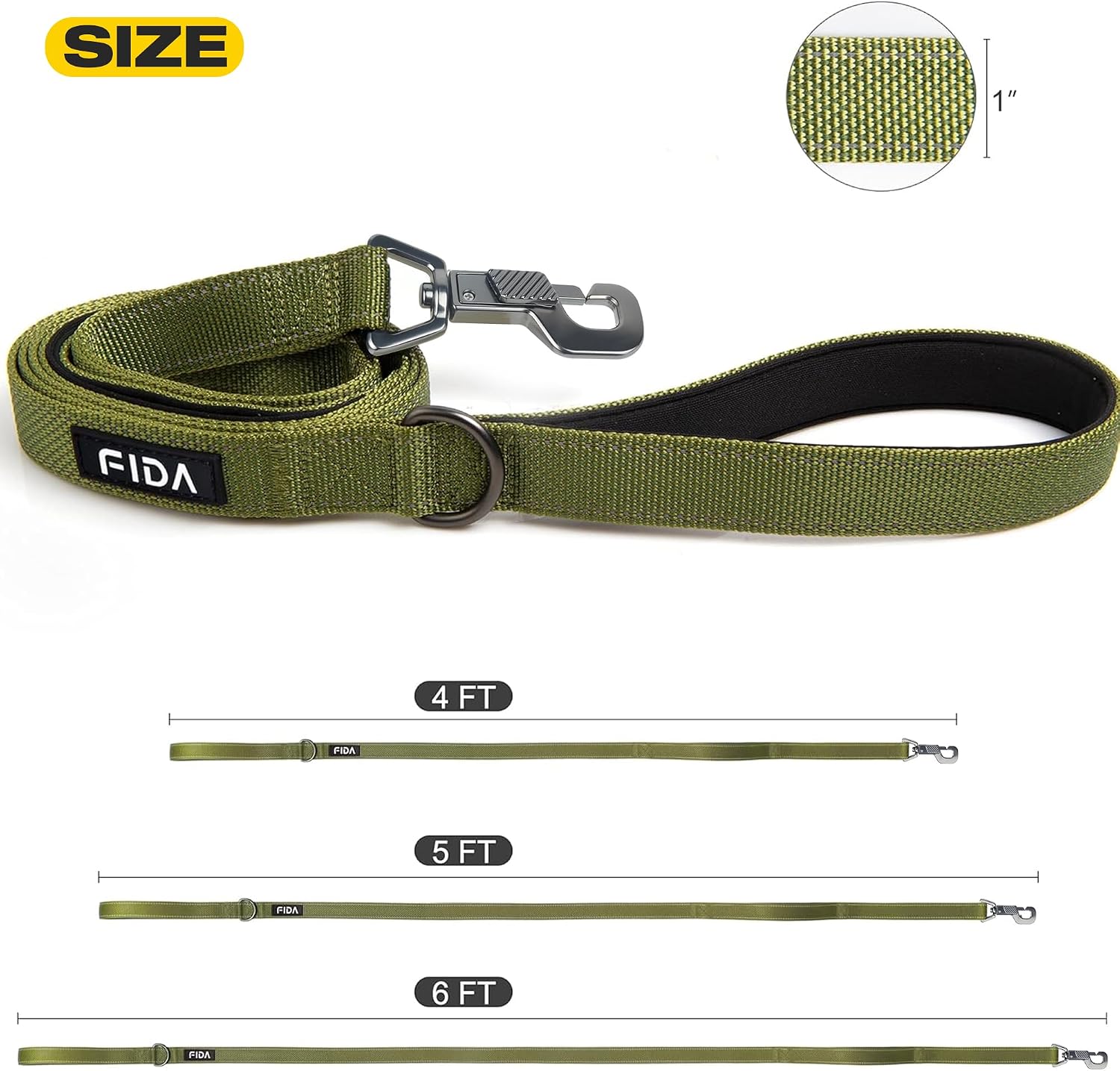 Fida 4 FT Heavy Duty Dog Leash with 2 Comfortable Padded Handles, Traffic Handle & Advanced Easy Snap Hook, Reflective Walking Lead for Large, Medium & Small Breed Dogs, Green - Image 5