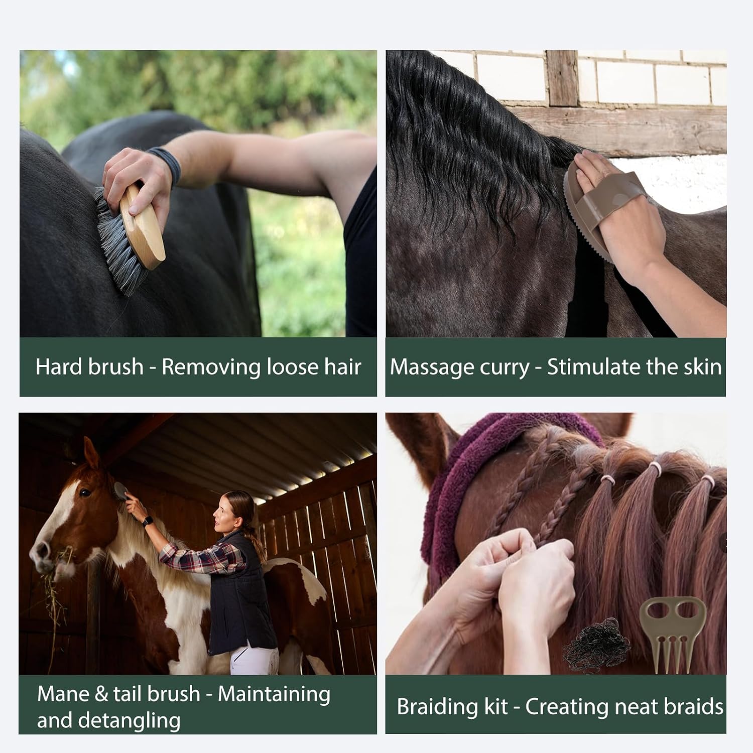Horse Grooming Kit 13 Piece, Horse Brushes for Grooming Supplies Set with Organizer Bag, Horse Brush & Curry Comb for Effective Cleaning, Gift for Horses Riders Beginners - Image 5