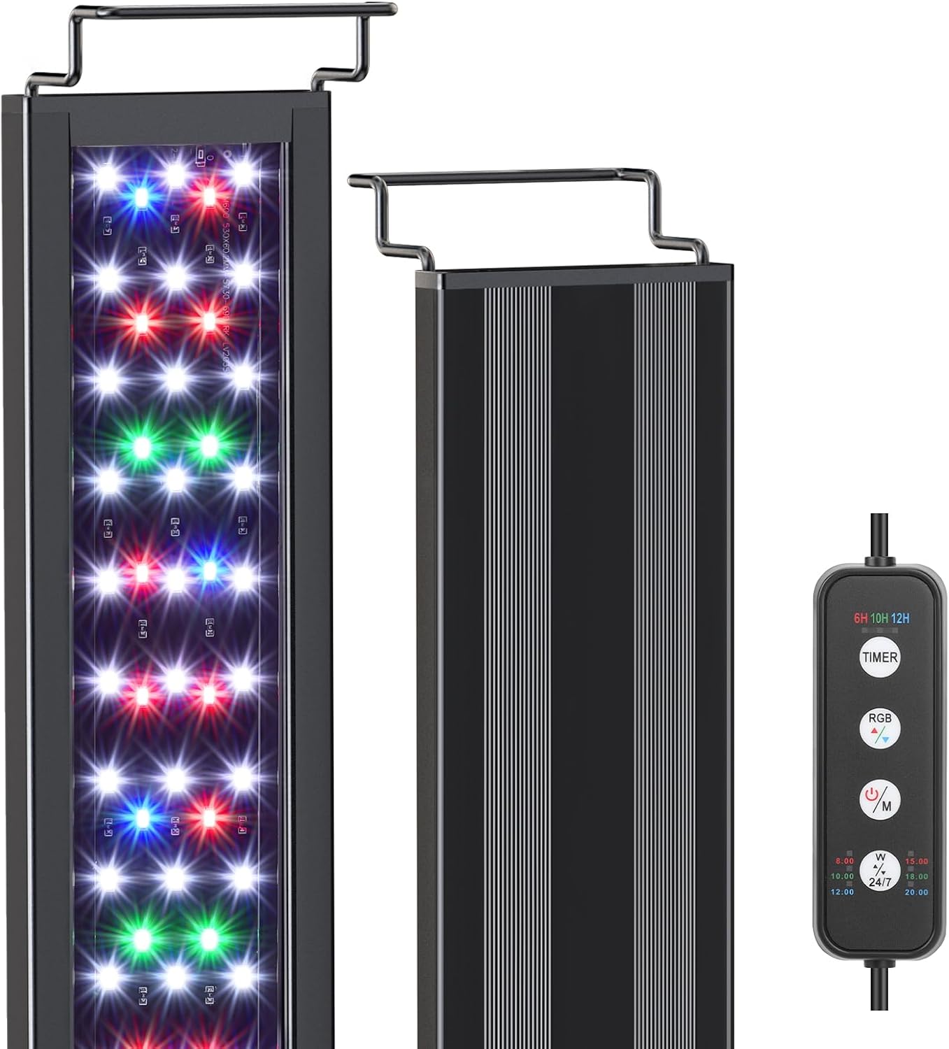 AQQA LED Aquarium Light for Plants, 24/7 Mode Full Spectrum Fish Tank Light with 3 Light Modes, Adjustable Timer/Brightness, Memory Function, Extendable Brackets for Freshwater for 12-18 Inch Tank 14W