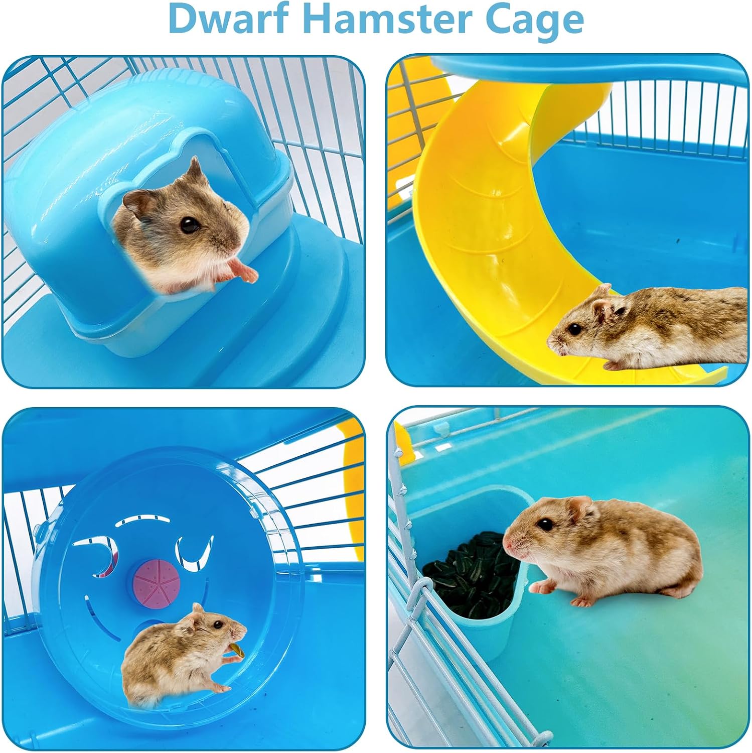 Portable Hamster Cage 2 Layers Dwarf Hamster Habitat, Small Animal Travel Cage with Running Exercise Wheel, Mouse Cages for Mice Gerbils or Other Tiny Pets,10.62 * 8.27 * 11.02 in (Style 3) - Image 6
