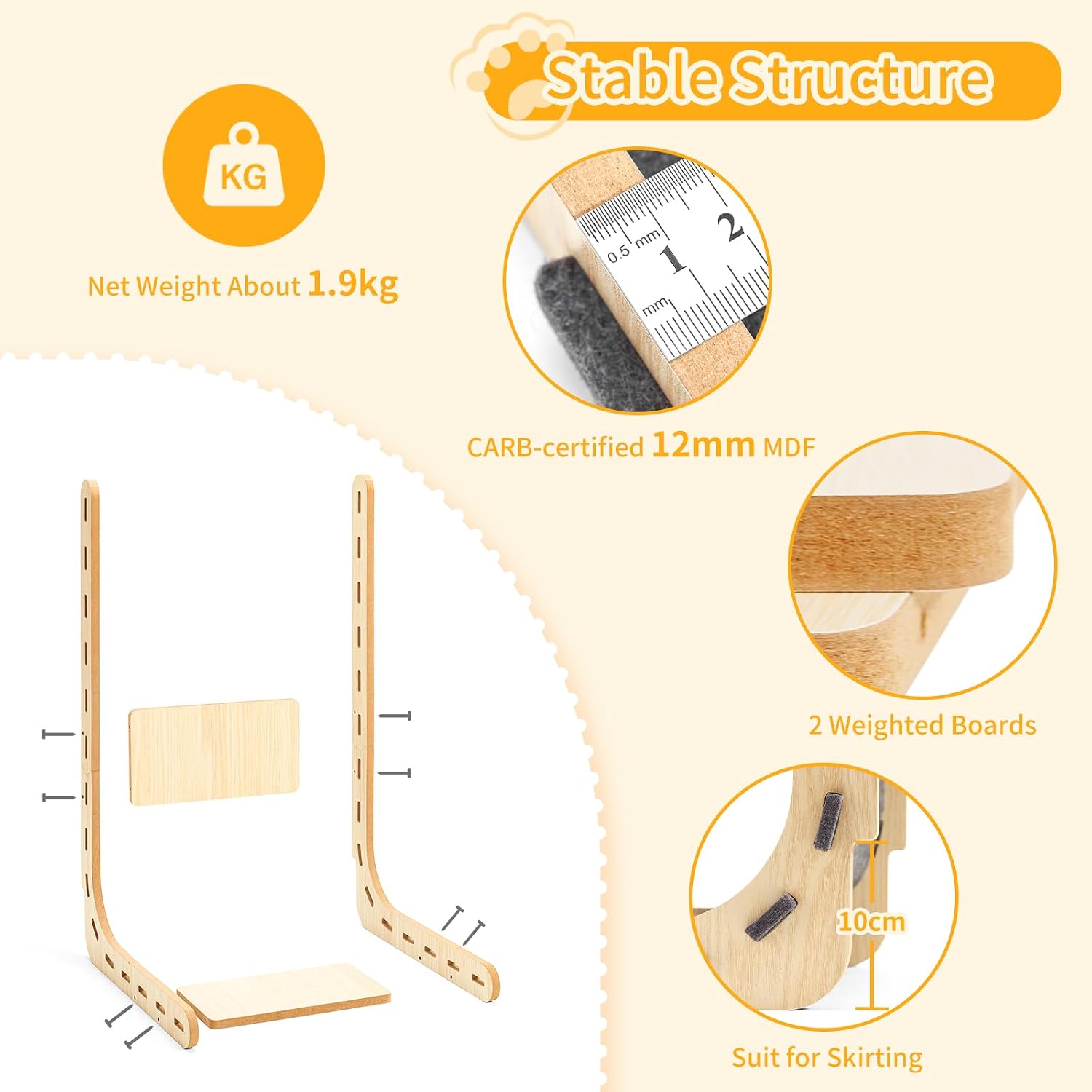 Cat Scratch Pad Felt Cat Scratcher for Indoor Cats Scratching Board Scratchers for Large Cat Scratch Furniture Protector with Ball Kitten Toys L Shape 26.8 Inch Grey - Image 4
