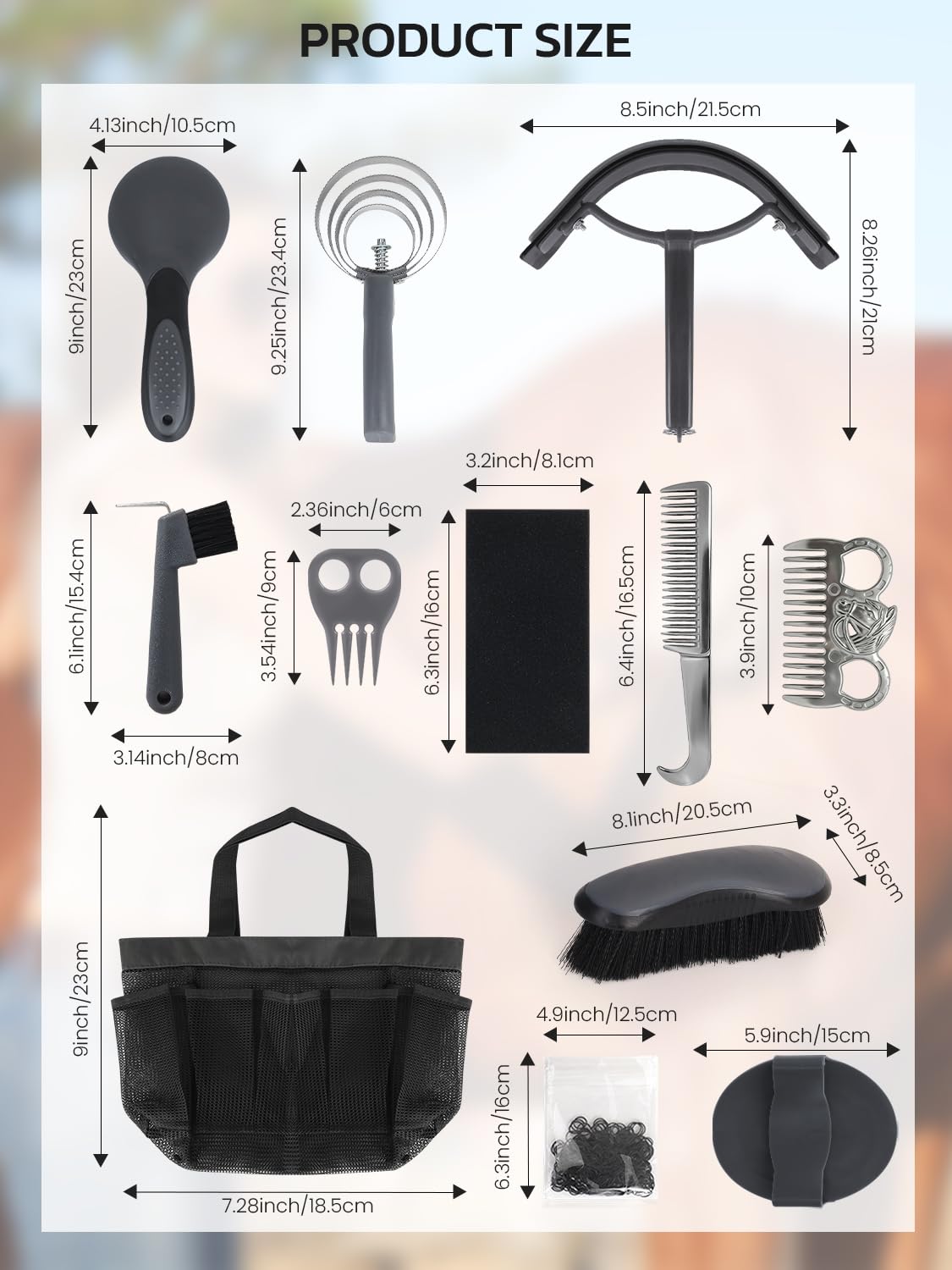 Horse Grooming Kit 12 Pieces Set – Complete Horse Brushes & Care Supplies Set with Organizer Tote Bag, Equine Coat Grooming Tools, Tack Room Equipment & Gifts for Horse Owners & Lovers - Image 3