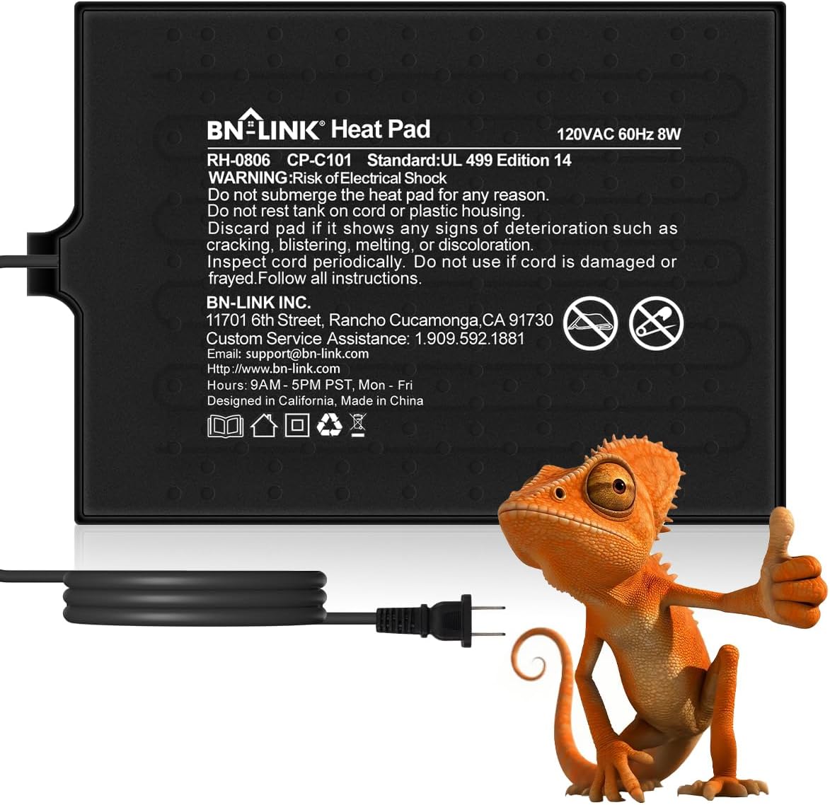 BN-LINK Reptile Heat Pad 6"X8" 8W for 10-20gal Under Tank Terrarium Heating Mat Waterproof for Turtle, Lizard, Frogs, Snake, Hermit Crab