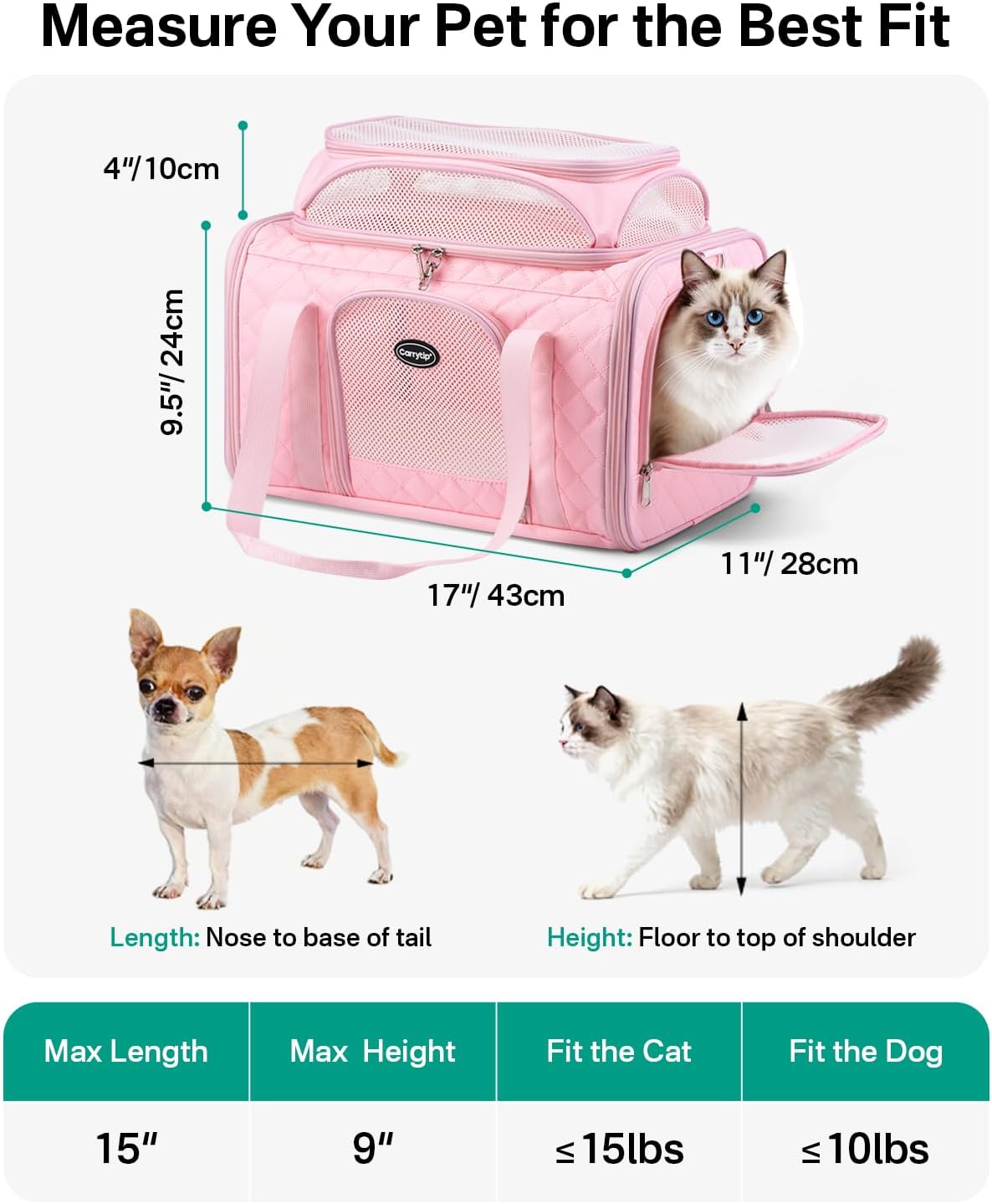 Cat Carrier Airline Approved 17x11x9.5 Inches, Top Expandable Soft Sided Pet Travel Carrier for Cats & Small Dogs, Fits Under Airline Seat with Locking Zippers, Pink - Image 2
