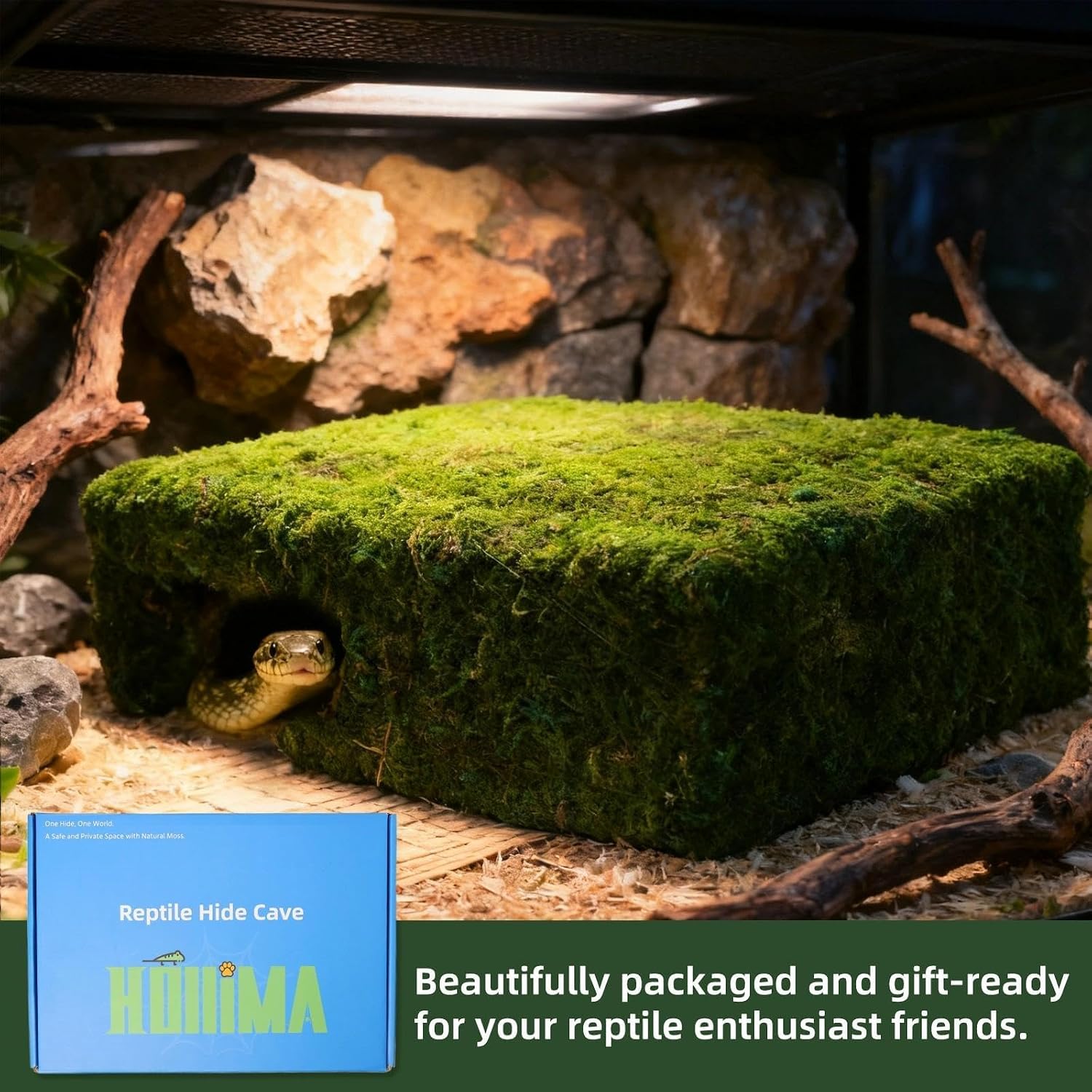 Mossy Cave Hide for Reptiles, Lizard Moss Hideout with Safe Shelter, Snake Cave Hut for Themed Terrarium Ideal for Gecko Hamster Snake to Rest & Hide - Image 4
