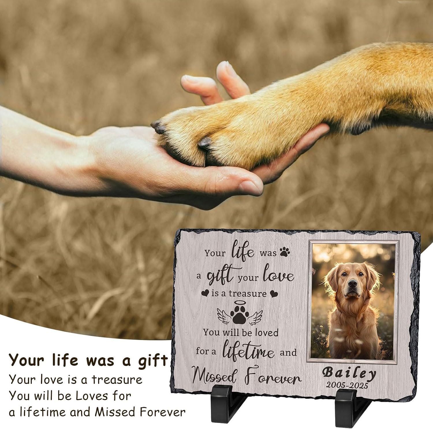 Ships Next Day Personalized Dog Memorial Gifts for Loss of Dog, Custom Pet Memorial Stone with Photo Name Date Bereavement Sympathy Gift for Dog Cat Lover - Image 2