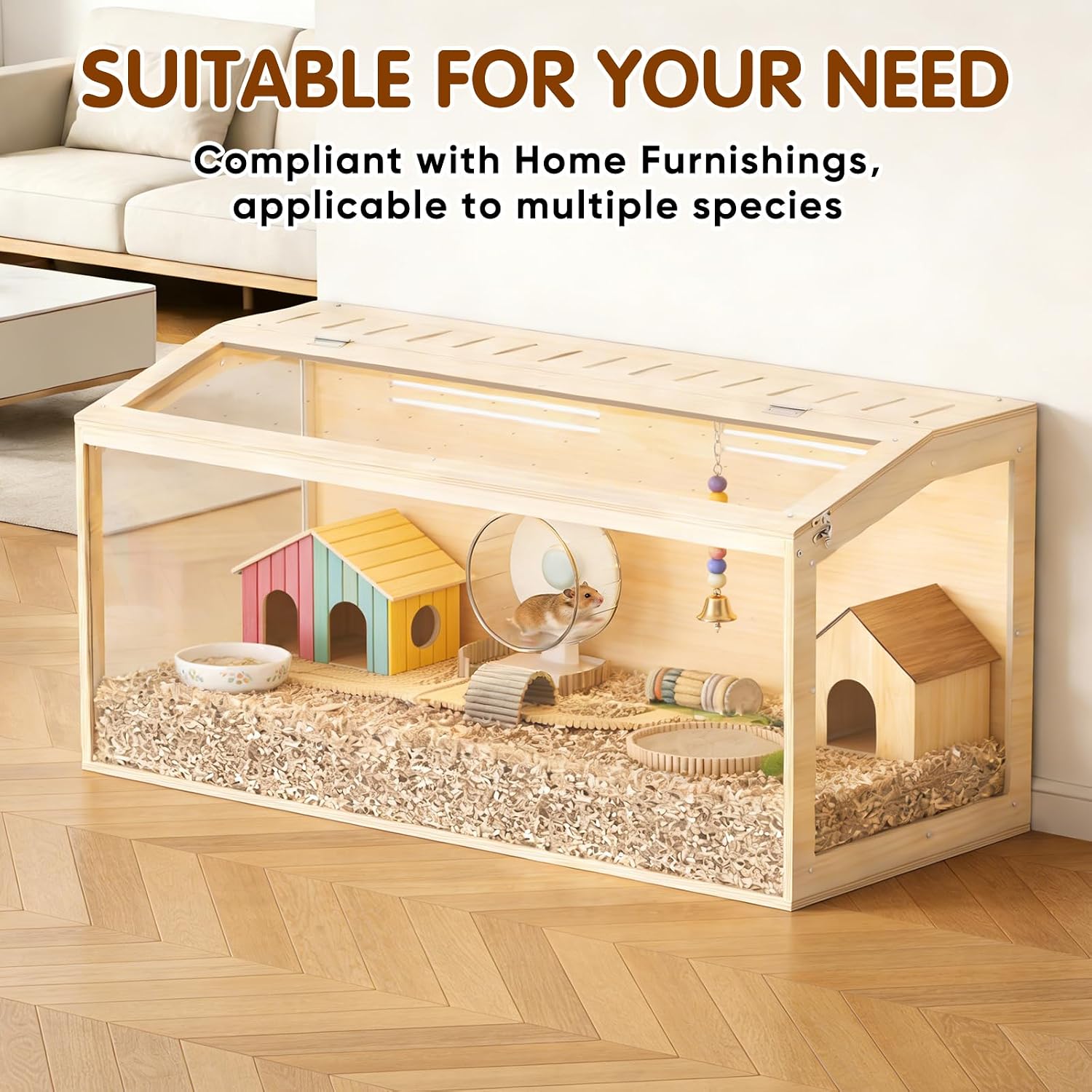 Wooden Hamster Cage, 40inch Large Hamster Enclosure with Openable Top & Stabilized Acrylic for Small Animals, Guinea Pig, Rabbit, Rat, 40" L x 20''W x 20''H Hamster Habitat with Multi-Vent - Image 8