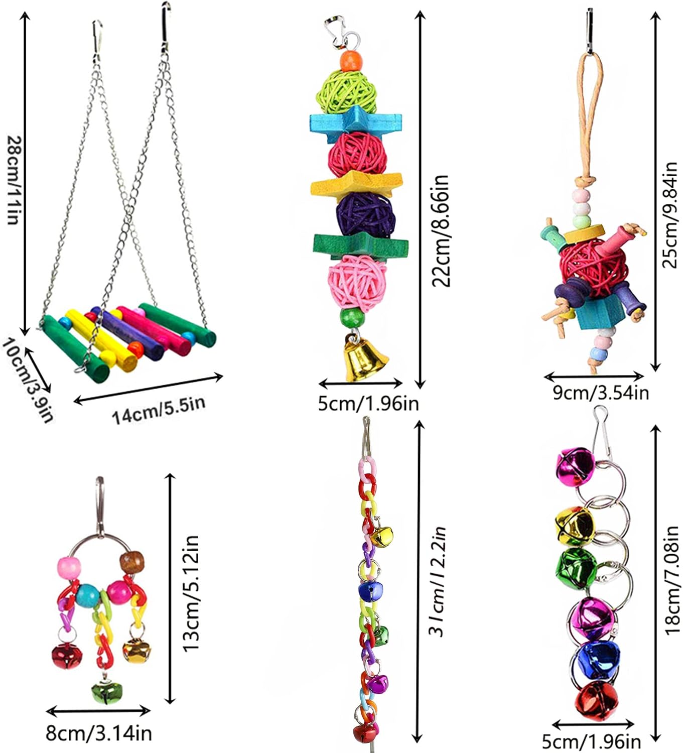 8 Pcs Parakeet Cockatiel Bird Toys, Parrots Cage Accessories Swing Wooden Perch Chewing Toy for Budgerigar, Conures, Love Birds, Finches, Budgies - Image 5