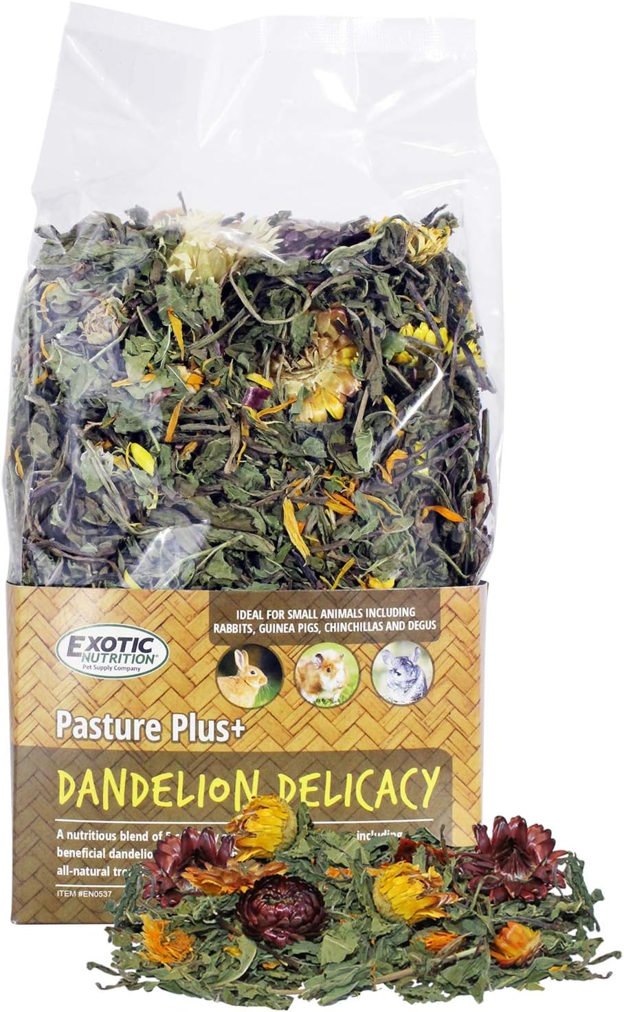 Exotic Nutrition Pasture Plus+ Dandelion Delicacy - Healthy Natural High-Fiber Dried Flower Treat - Guinea Pigs, Rabbits, Chinchillas, Prairie Dogs, Degus, Hamsters, Gerbils & Other Small Pets