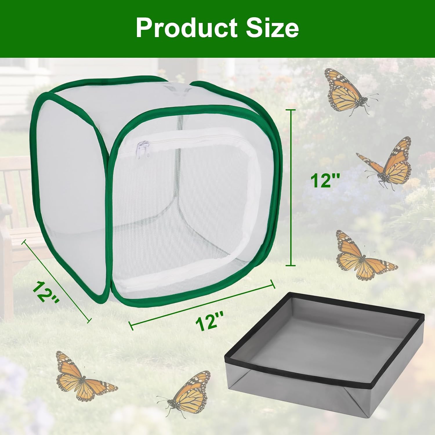 Butterfly Habitat Cage 12" x 12" x 12", Pop-up Butterfly & Insect Habitat Enclosure with Poop Tray for Easy to Clean, Small Foldable & Reusable Caterpillars Mesh Cage Terrarium for Indoor Use. - Image 5