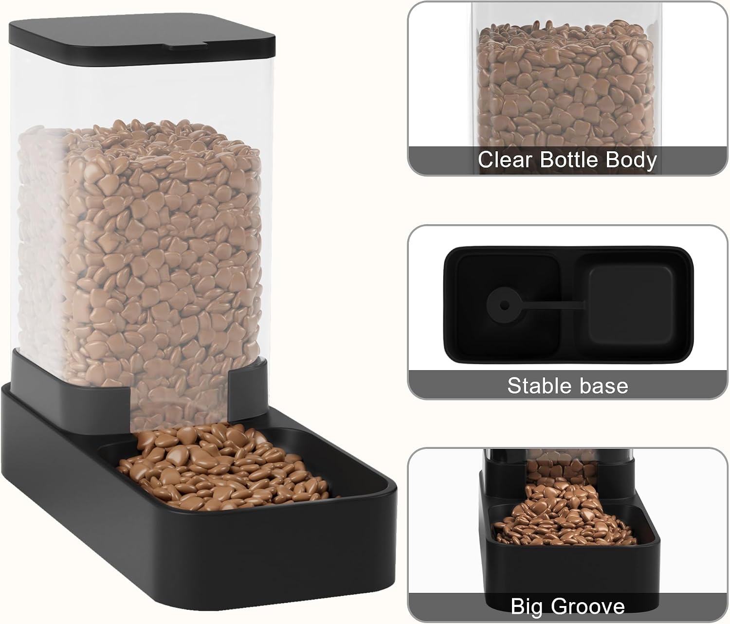 Automatic Cat Feeder and Water Dispenser in Set with Pet Food Bowl,Gravity Dog Waterer and Food Feeder for Small Medium Dog Cat Puppy Kitten Large Capacity(3.3L,Black) - Image 4