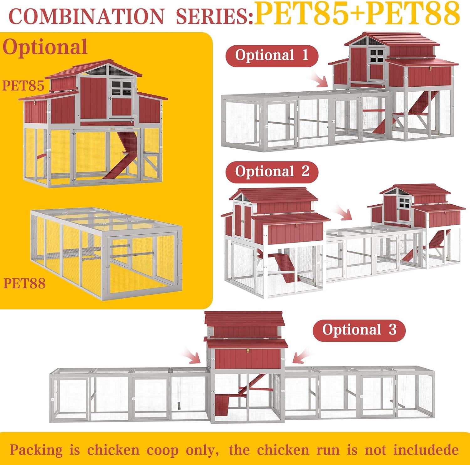 Large Chicken Coop with Run, Outdoor Hen House with 4 Sectionable Nesting Boxes, Poultry Duck House for 4-10 Chickens with 5 Perches, Leakproof Pull-on Tray and Ramp, Red - Image 8