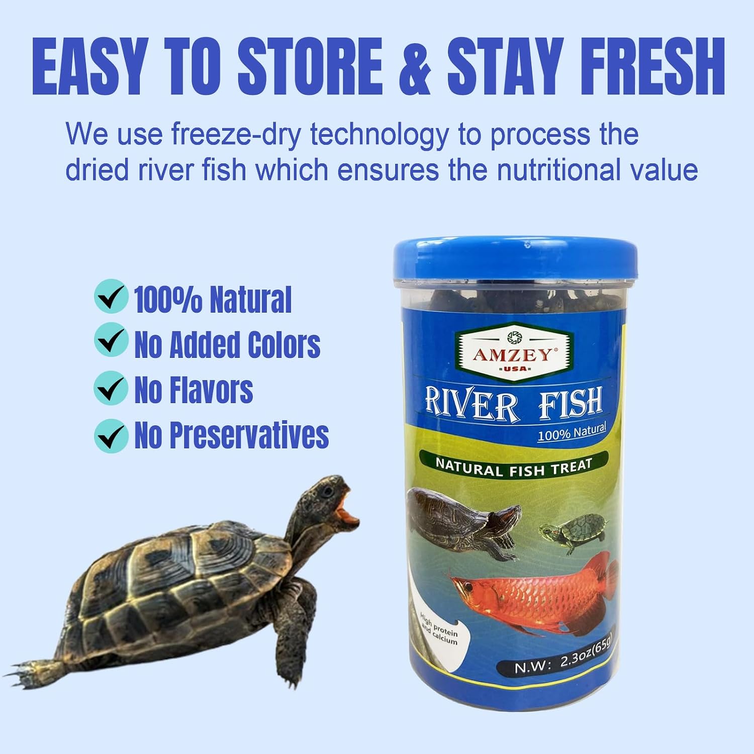 Amzey 2.3 oz Dried River Fish - Natural Food for Turtles, Terrapins, Reptiles and Large Tropical Fish - Image 5