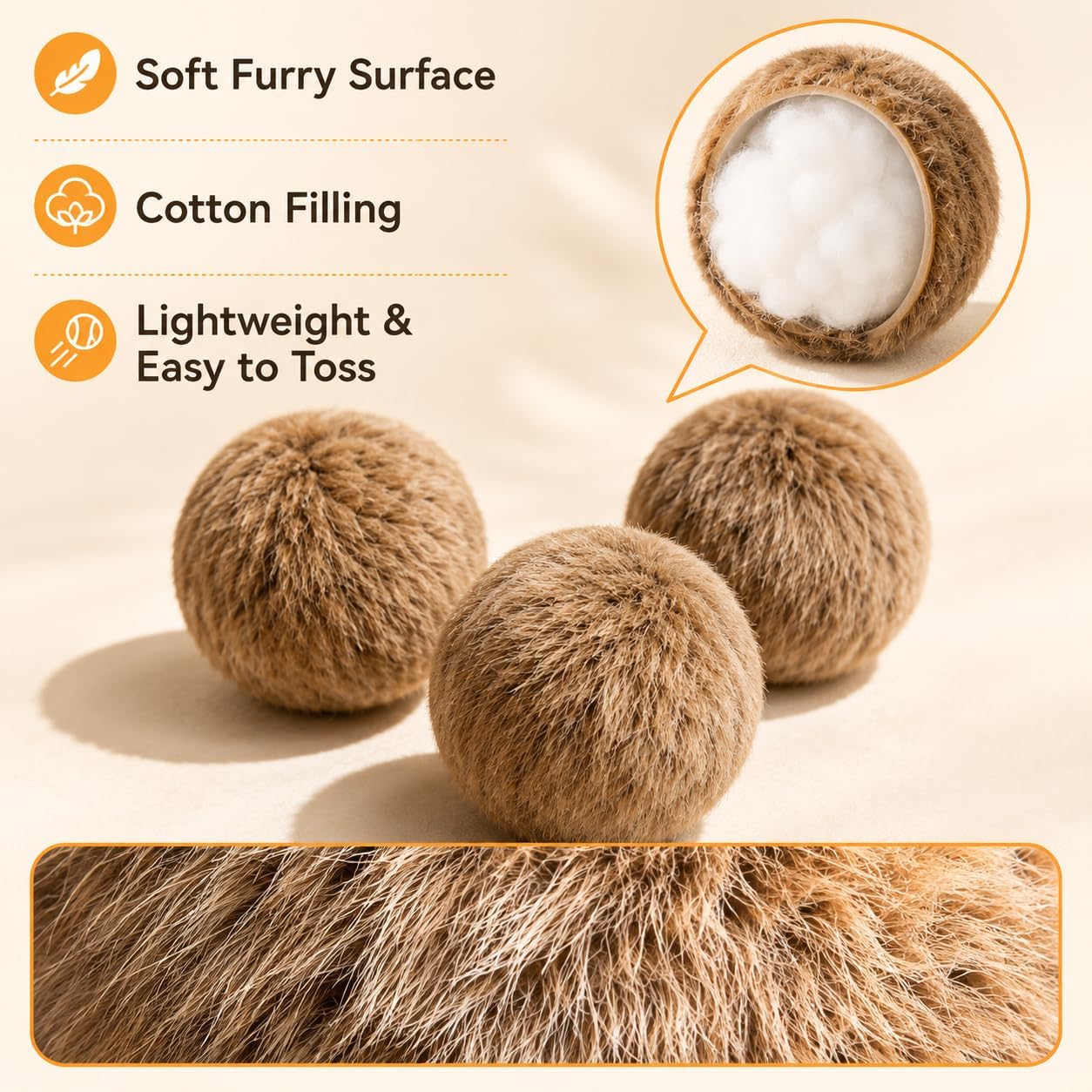 6PCS Furry Ferret Toy Ball, Soft Plush Small Pet Exercise Ball with Cotton Filling, Interactive Chew Toy for Ferrets, Rabbits, Hamsters, Cat, Relieve Boredom & Anxiety - Image 3