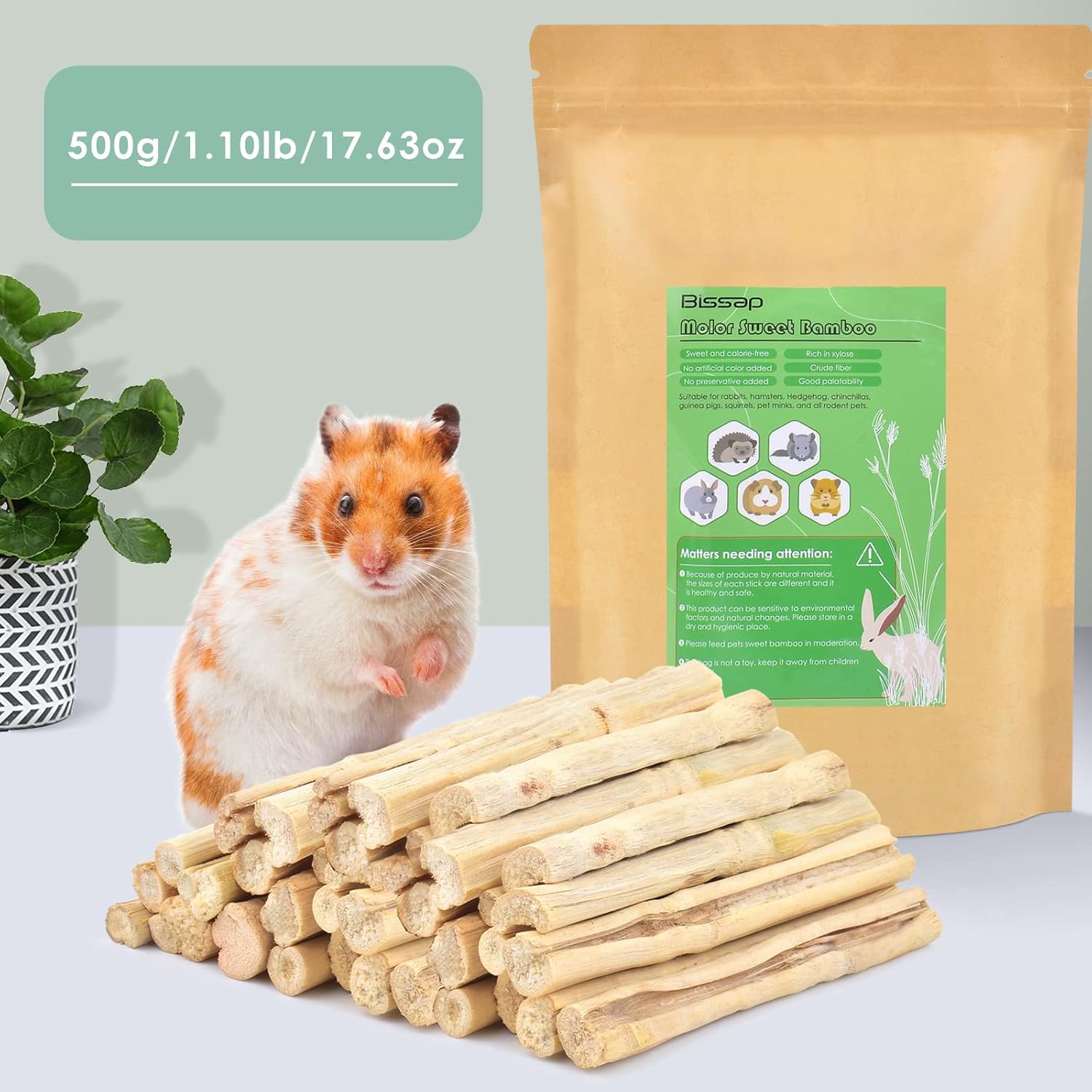 Bissap Sweet Bamboo Chew Sticks for Rabbits 500g/1.1Ib, Bunny Molar Treats Snack for Small Animals Hamsters Chinchillas Guinea Pigs Squirrels Natural Teeth Grinding Toys - Image 2