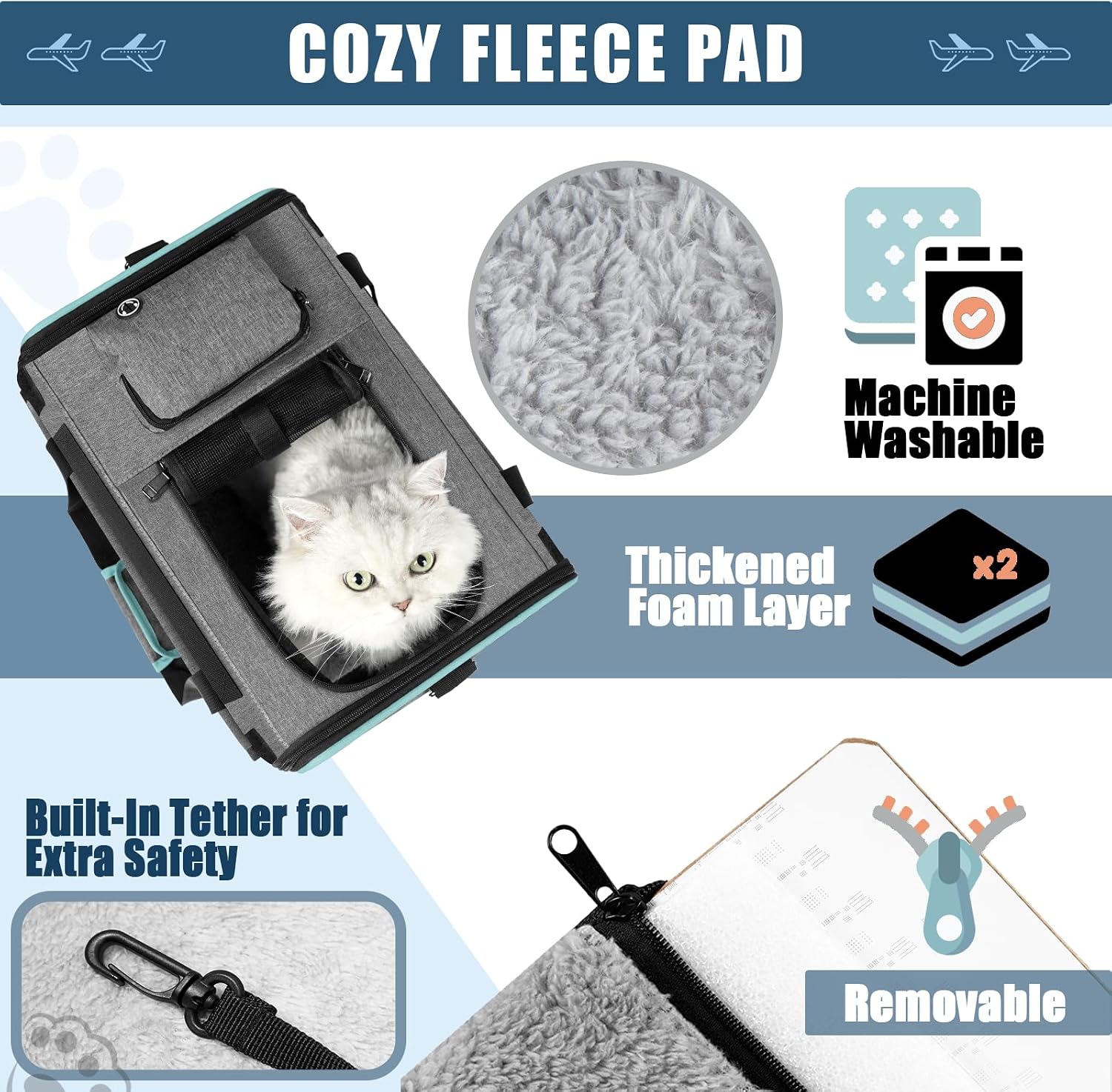 GAPZER Cat Carrier Alaska, Southwest Airline Approved TSA 17x11x9.5 Inches | Soft-Sided Small Pet Air Travel Carry Bag, Airplane Kitten 12lbs Crate in Cabin Under-Seat Traveling Cage Tiny Dog Under 8 lb - Image 5