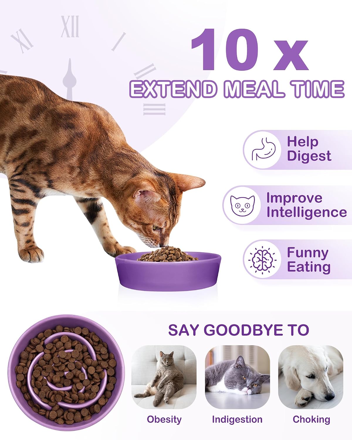 TRUVIC Ceramic Slow Feeder Dog Bowls Small Breed, 0.6 Cup Slow Feeder Cat Bowls for Fast Eaters, Ceramic Dog Food Dish no Black Chin, Puzzle Bowl for Small Dogs and Cats, Purple - Image 3