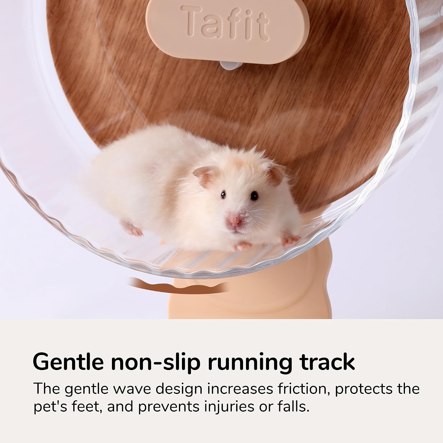 Silent Hamster Wheel 10.5 Inch Dual-Bearings Quiet Running Exercise Wheels with Wood Grain Backboard, Height Adjustable for Syrian Hamsters, Gerbils, Mice, Hedgehog, Lemmings, Warm Brown - Image 4