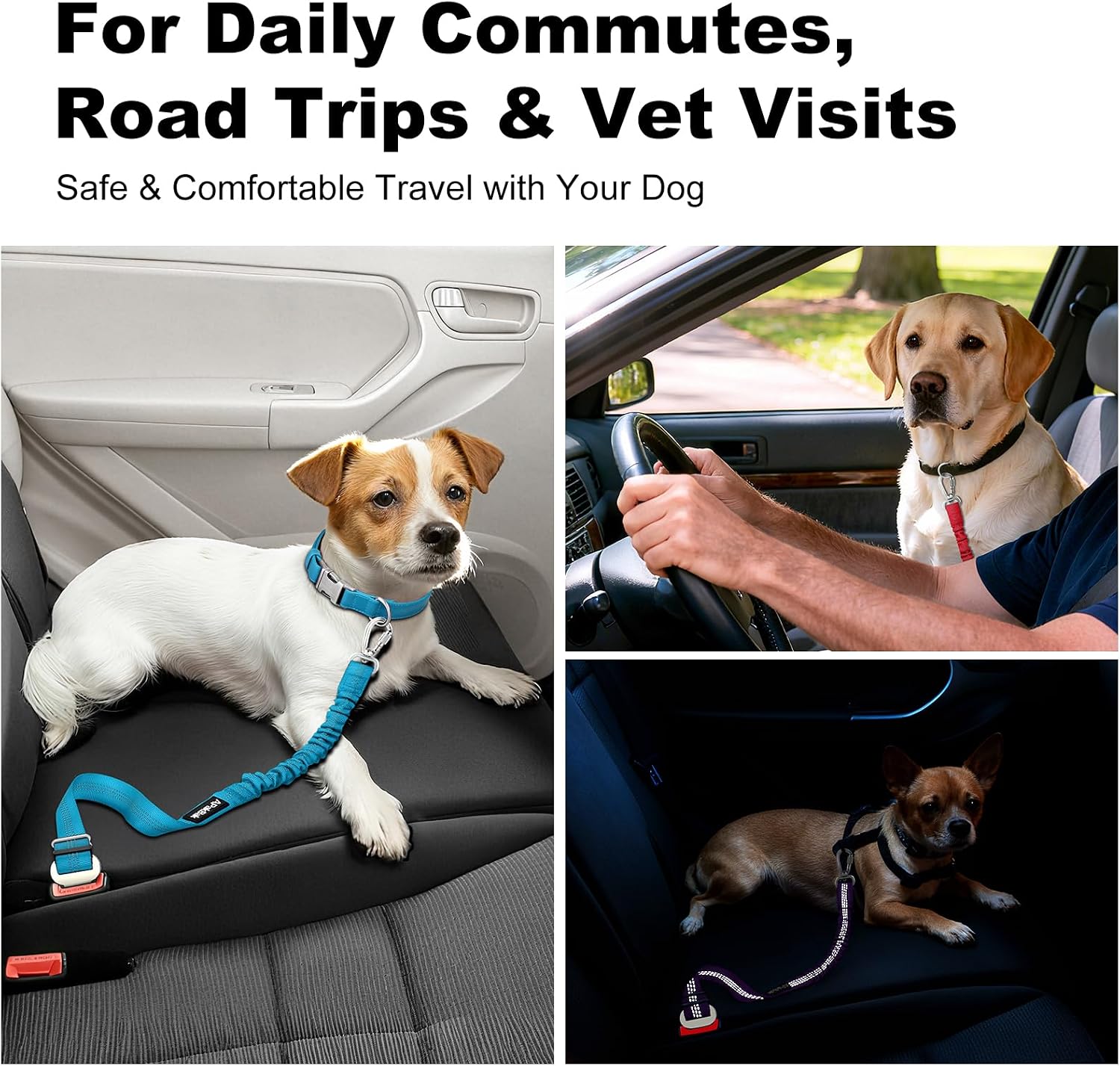 Dog Seat Belt for Car, Adjustable Dog Car Harness Seatbelt for Small Medium Large Dogs, Heavy Duty Travel Safety Restraint with Locking Aluminum Hook & Reflective Nylon Strap, Beige - Image 8