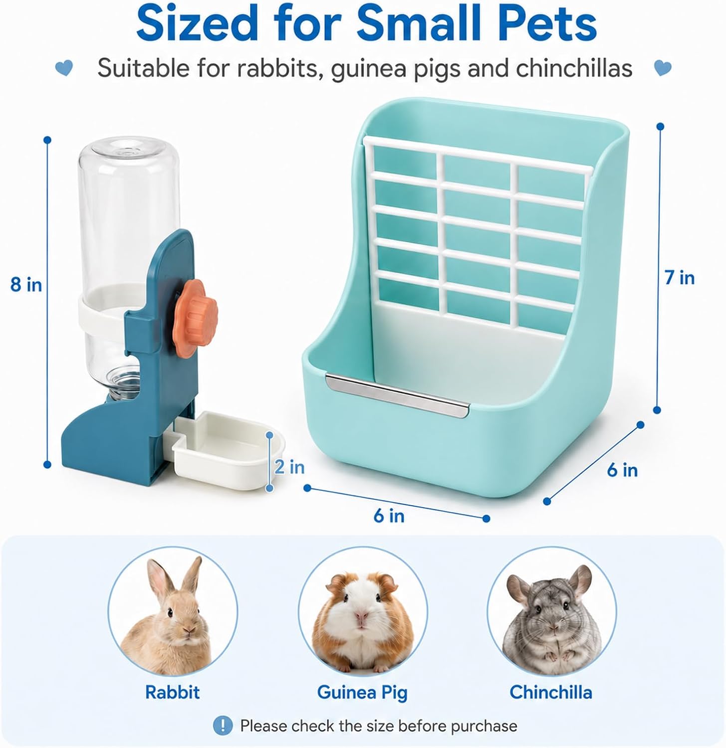 HERCOCCI Rabbit Hay Feeder and Water Bottle Set, 500ml Bunny Water Dispenser with Food Bowl, 2-in-1 Hay Rack Feeder for Guinea Pig, Chinchilla, Hedgehog, Small Animals - Image 7