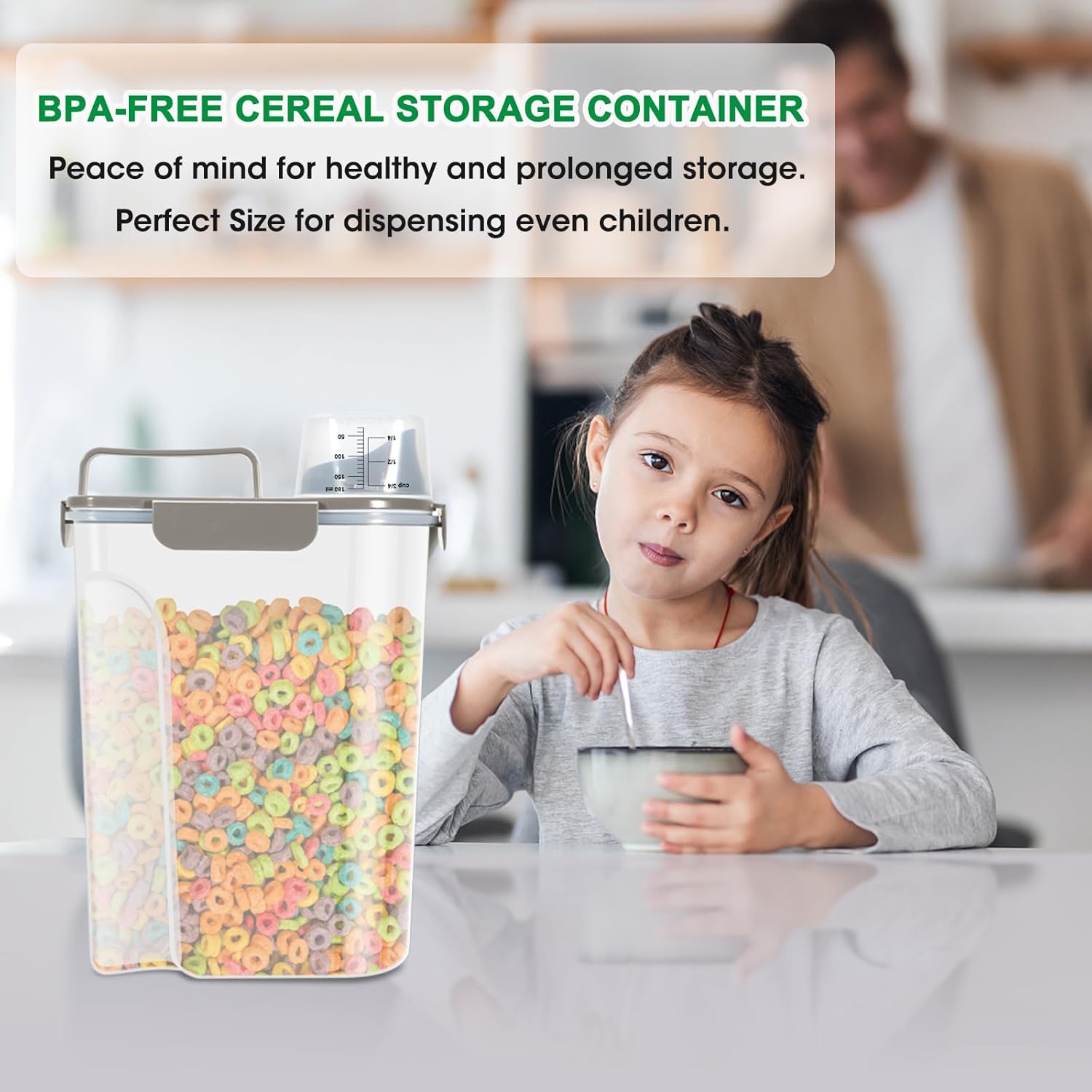 TBMax Airtight Rice Container 10 Lbs, Cereal Dispenser, Pet Cat Dog Food Storage Container, Plastic Kitchen Pantry Food Storage Holder with Cup -Dark Grey - Image 4