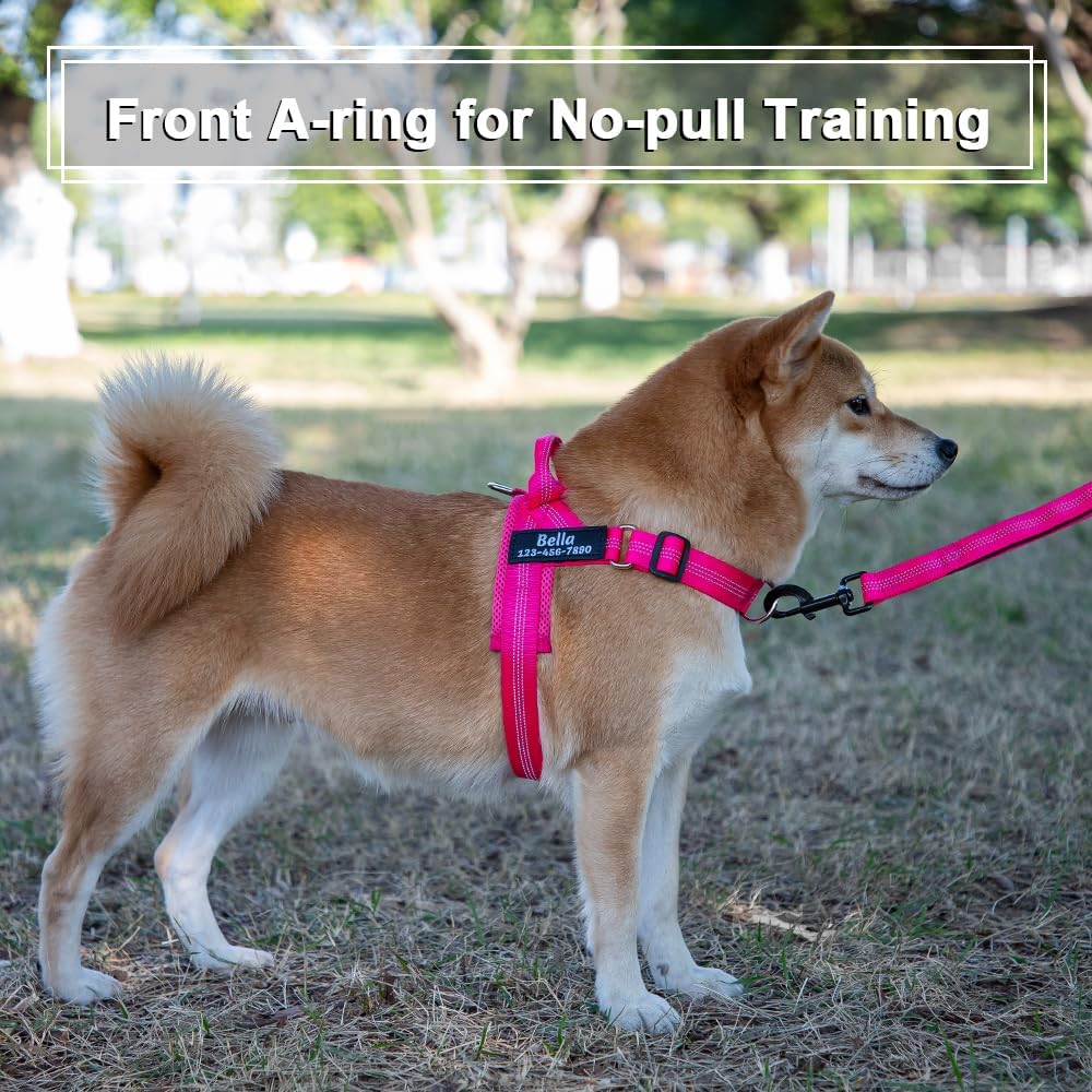 Personalized No Pull Dog Harness with Name and Phone Number,Quick Fit Easy Walk Dog Harness,Reflective No Choke Pet Vest with Easy Control Handle for Small Medium and Large Girl Boy Dogs,Pink,L - Image 5
