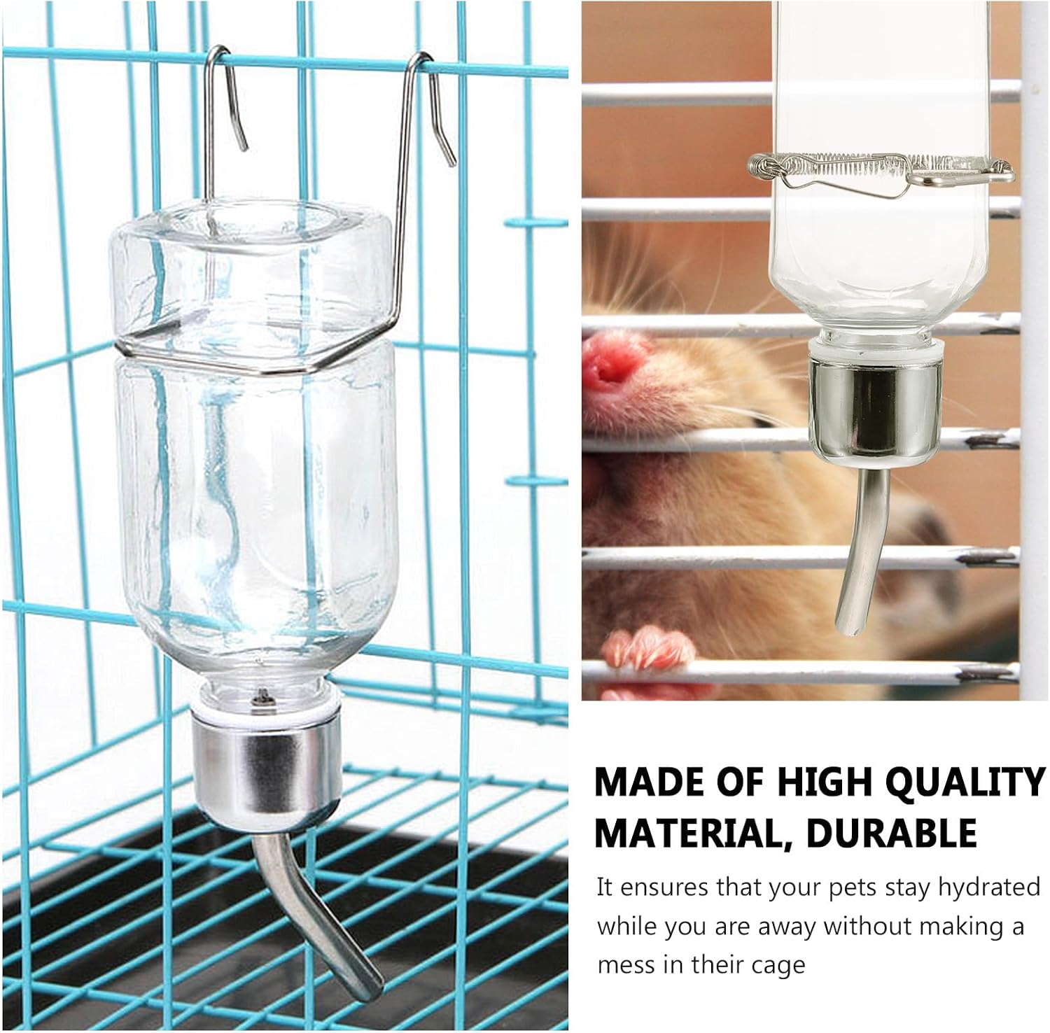FENICAL Pet Cage Water Bottle, 11.8OZ Hanging Pet Drink Dispenser, Plastic | 2pcs Small Animal Water Feeder Bottle, Auto Feeding Crate Water Jar Chew-Proof, No Mess, Leakproof for Guinea Pig Hamster - Image 9