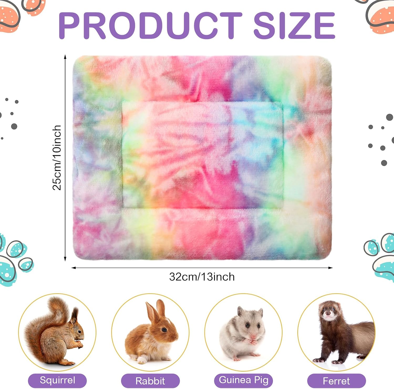Haull 4 Pcs Waterproof Guinea Pig Bedding Soft Dog Cat Bed Crate Mat Small Animal Plush Cage Liners Rabbit Bunny Kennel Pad Reversible Cozy Pee Thickened Hamster Pad(Tie Dyed,13 x 10 Inch) - Image 2