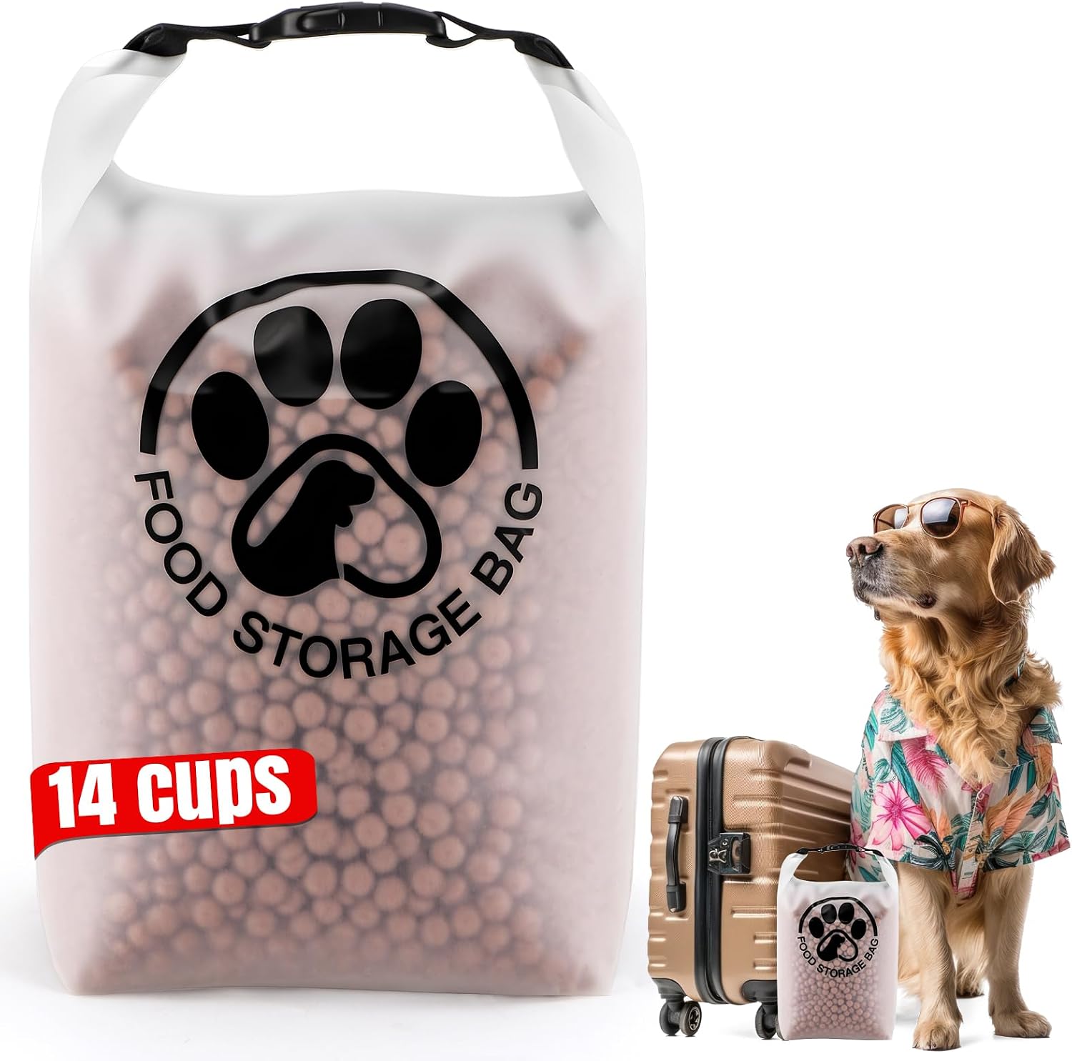 Pet Food Storage Bag for Travel - Transparent Leak-Proof Dog Food Container with Roll-Top Closure, Keeps Kibble Fresh for Camping Trip, Dog Boarding, Weekend Getaways (14 Cups)