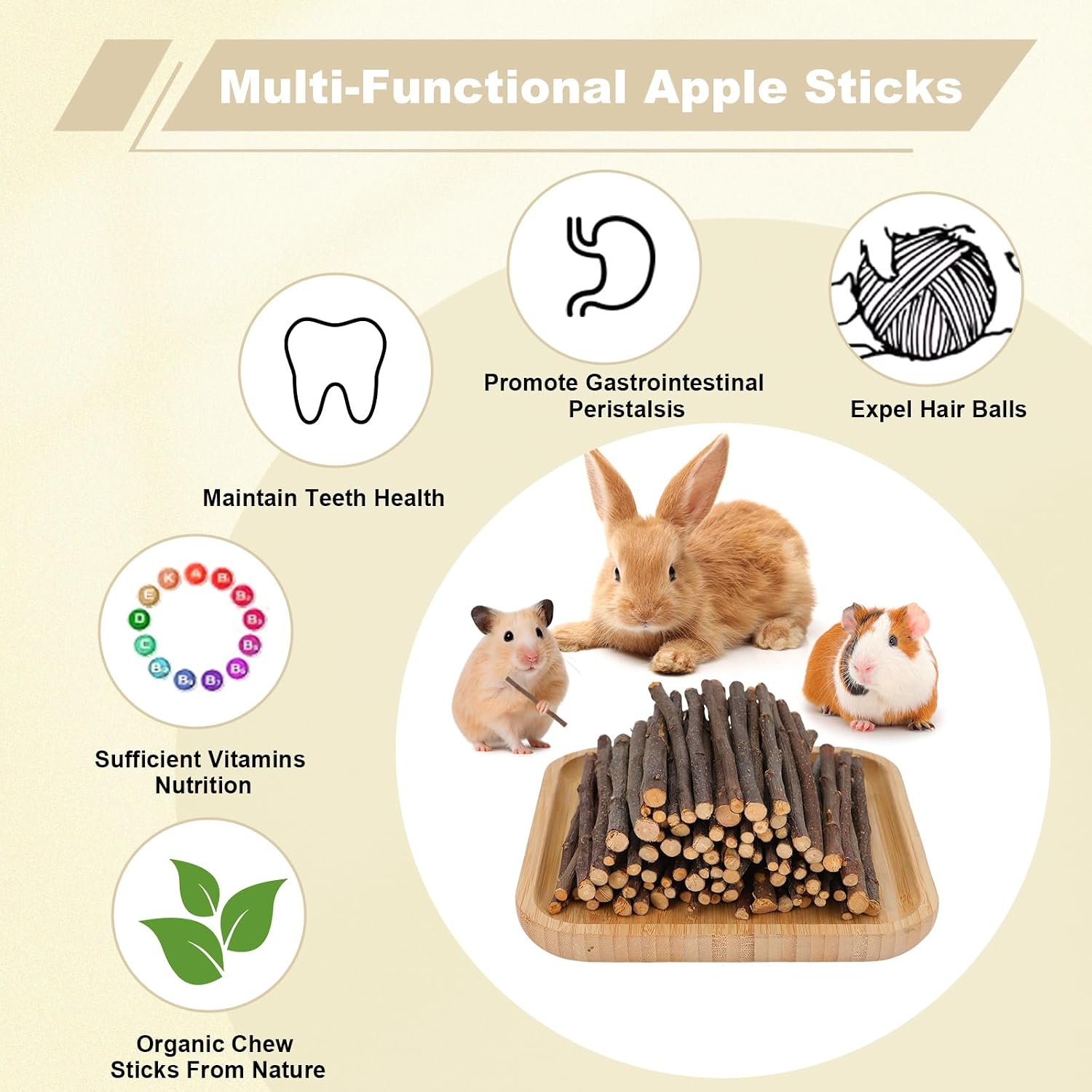 900g Apple Sticks Wood Chew Sticks Toys for Rabbits Chinchillas Guinea Pigs Hamsters Bunny Molar Chew Treats Toys for Teeth, Small Animals Snacks - Image 3